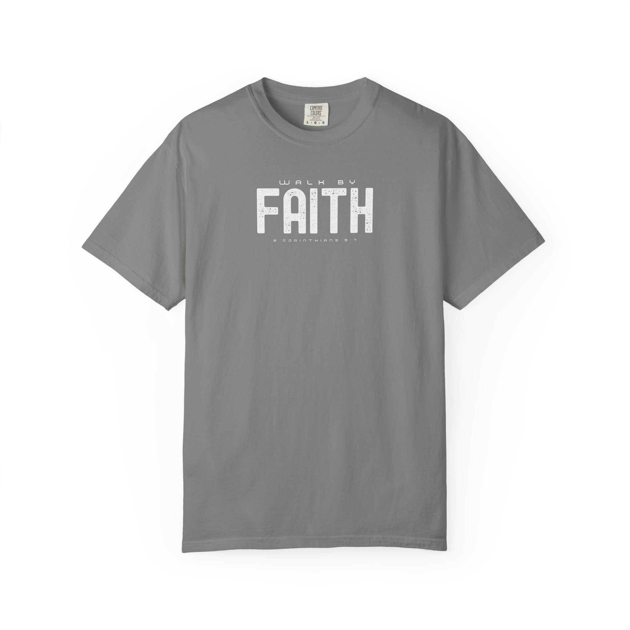 Walk by Faith T-Shirt – 2 Corinthians 5:7 Christian Tee Black / S-Granite / S-Bay / S-Berry / S-Blue Jean / S