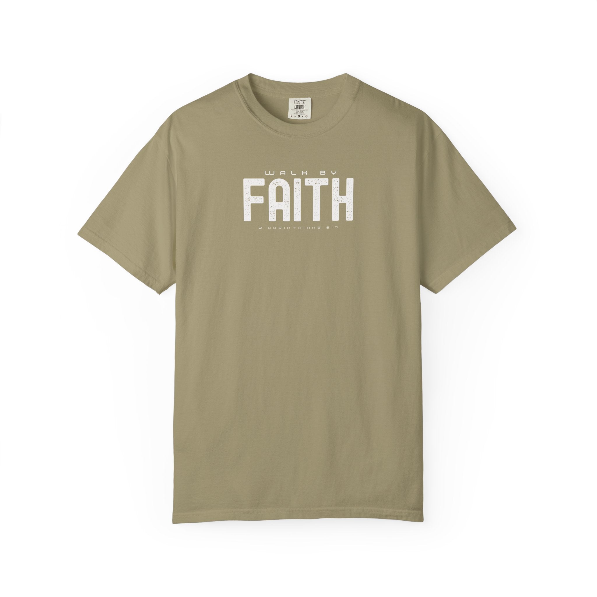 Walk by Faith T-Shirt – 2 Corinthians 5:7 Christian Tee Black / S-Granite / S-Bay / S-Berry / S-Blue Jean / S
