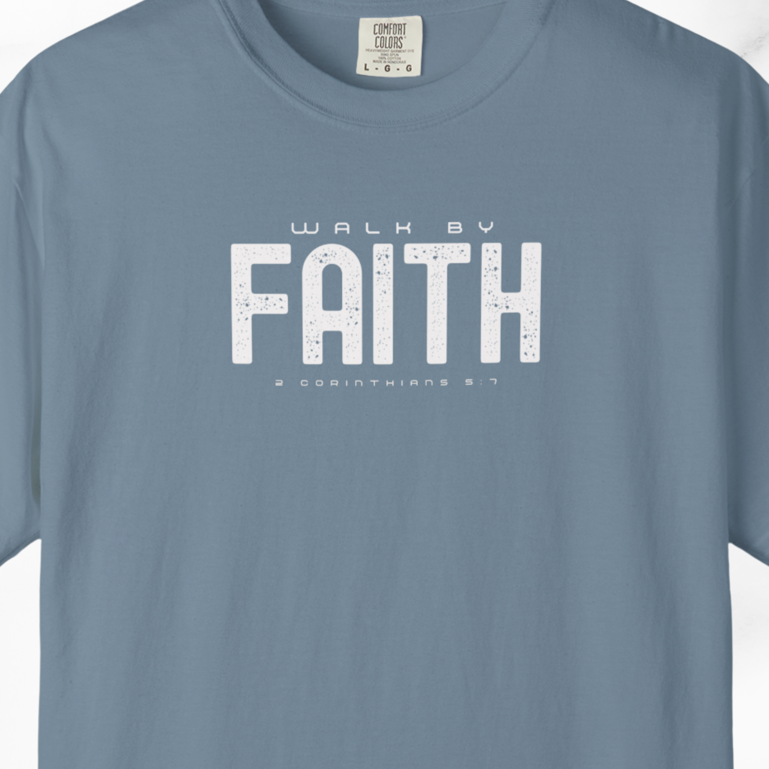 Walk by Faith T-Shirt – 2 Corinthians 5:7 Christian Tee Black / S-Granite / S-Bay / S-Berry / S-Blue Jean / S