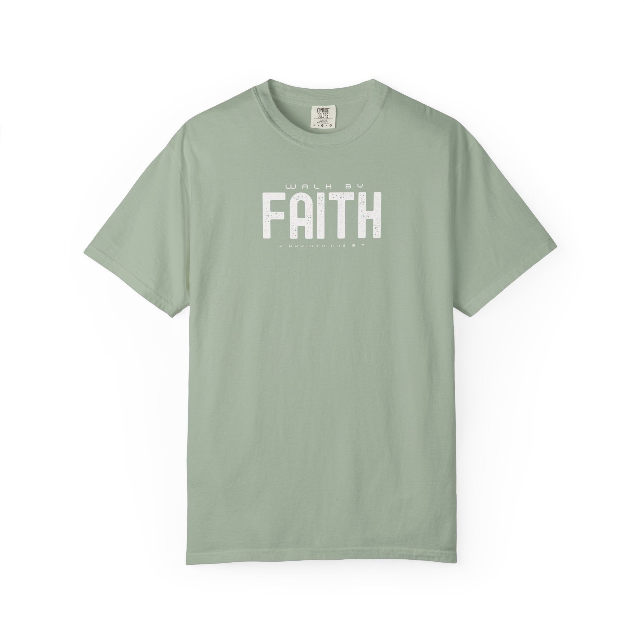 Walk by Faith T-Shirt – 2 Corinthians 5:7 Christian Tee Black / S-Granite / S-Bay / S-Berry / S-Blue Jean / S