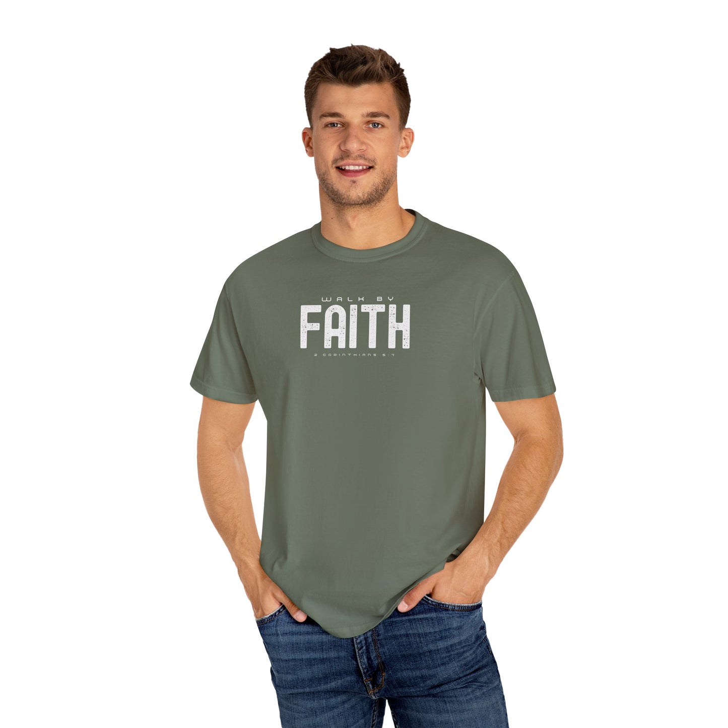 Walk by Faith T-Shirt – 2 Corinthians 5:7 Christian Tee