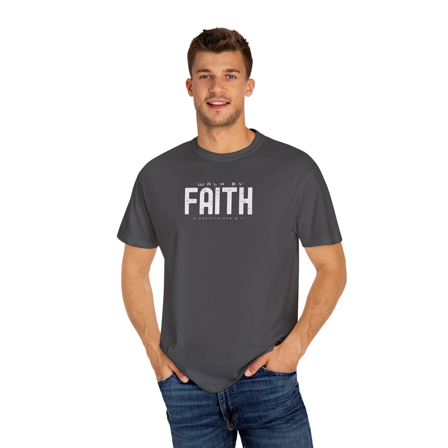Walk by Faith T-Shirt – 2 Corinthians 5:7 Christian Tee