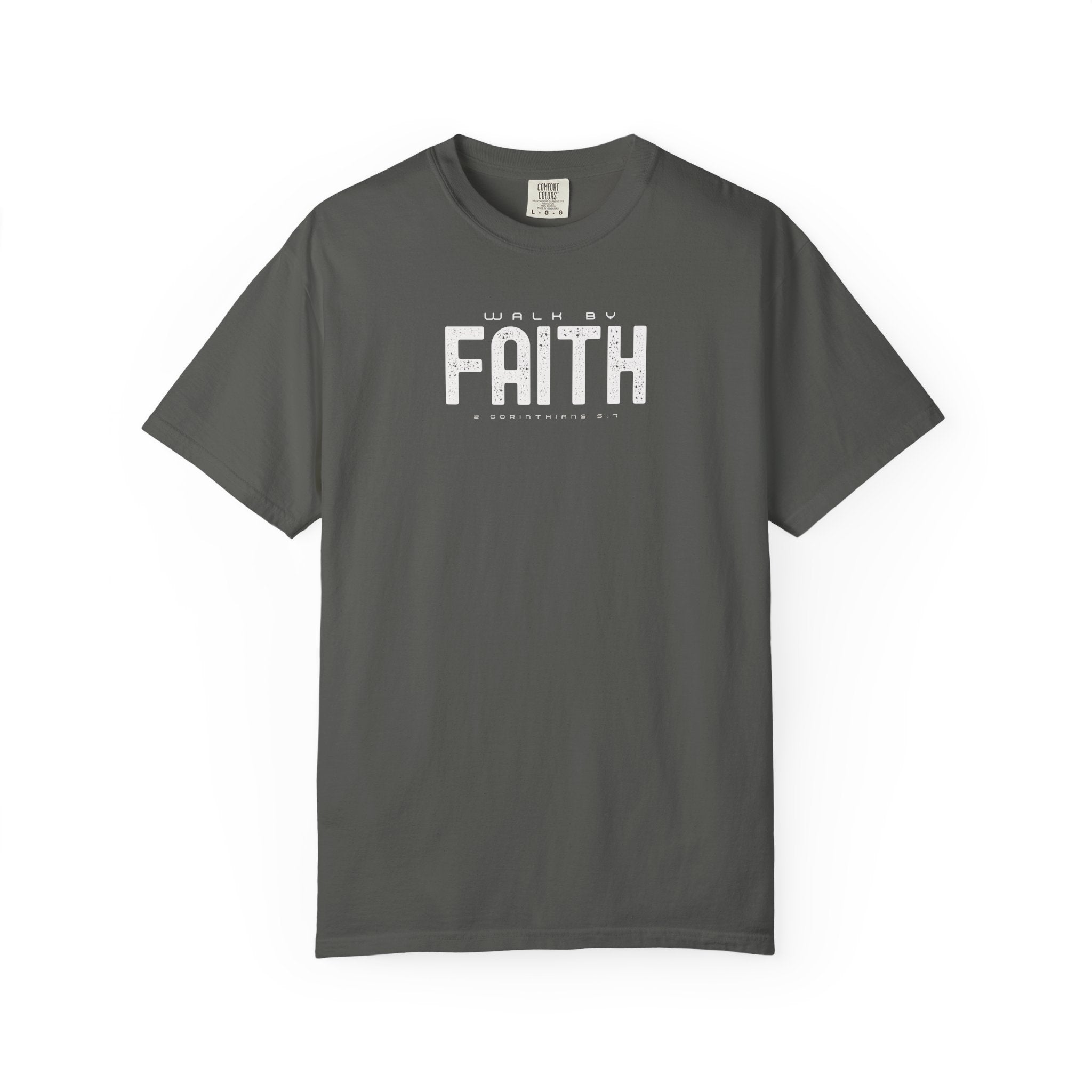 Walk by Faith T-Shirt – 2 Corinthians 5:7 Christian Tee Black / S-Granite / S-Bay / S-Berry / S-Blue Jean / S