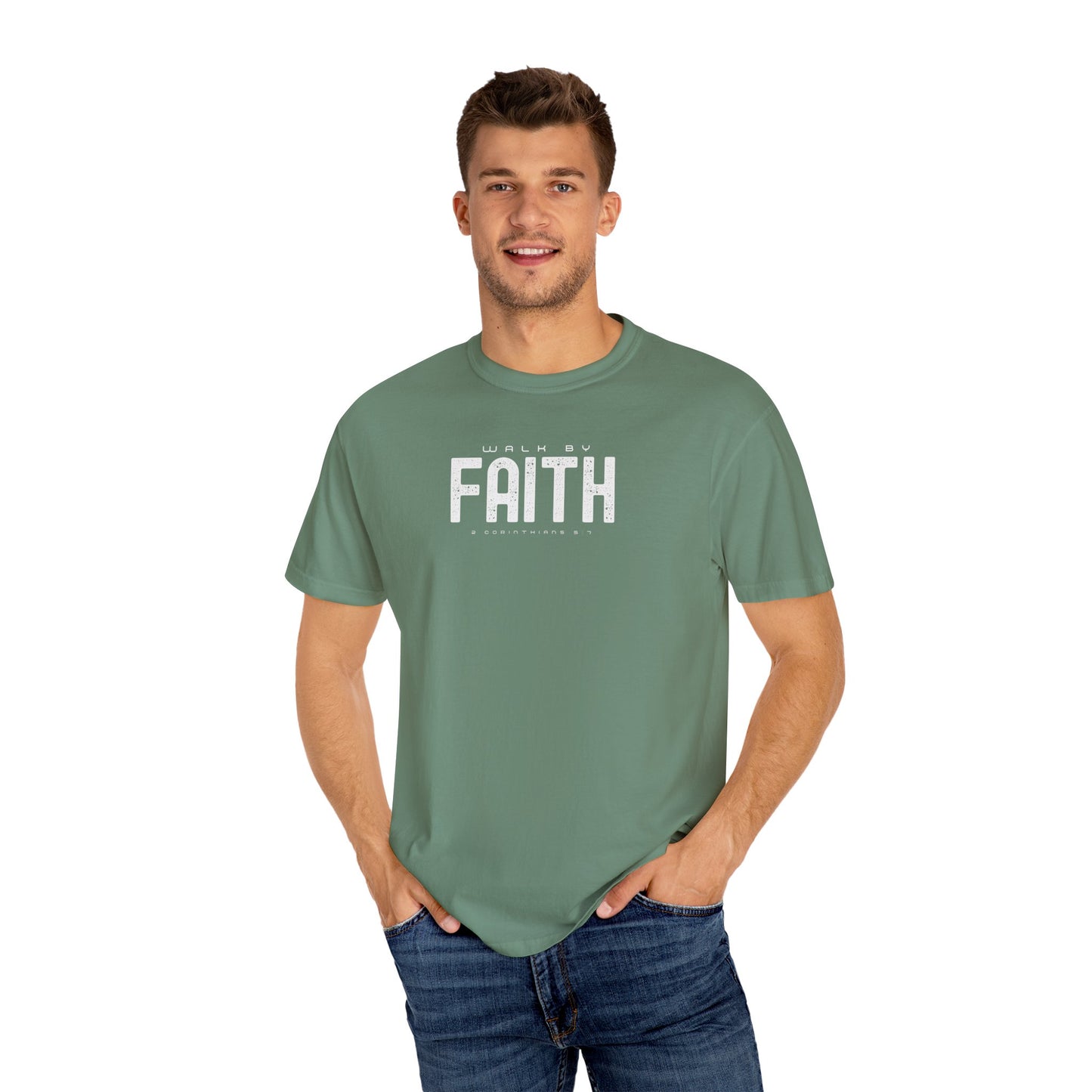 Walk by Faith T-Shirt – 2 Corinthians 5:7 Christian Tee