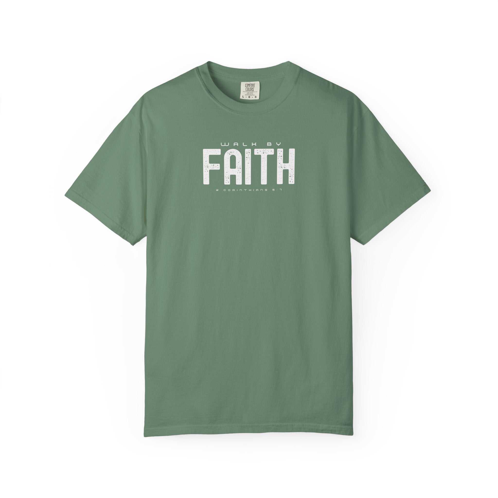 Walk by Faith T-Shirt – 2 Corinthians 5:7 Christian Tee Black / S-Granite / S-Bay / S-Berry / S-Blue Jean / S