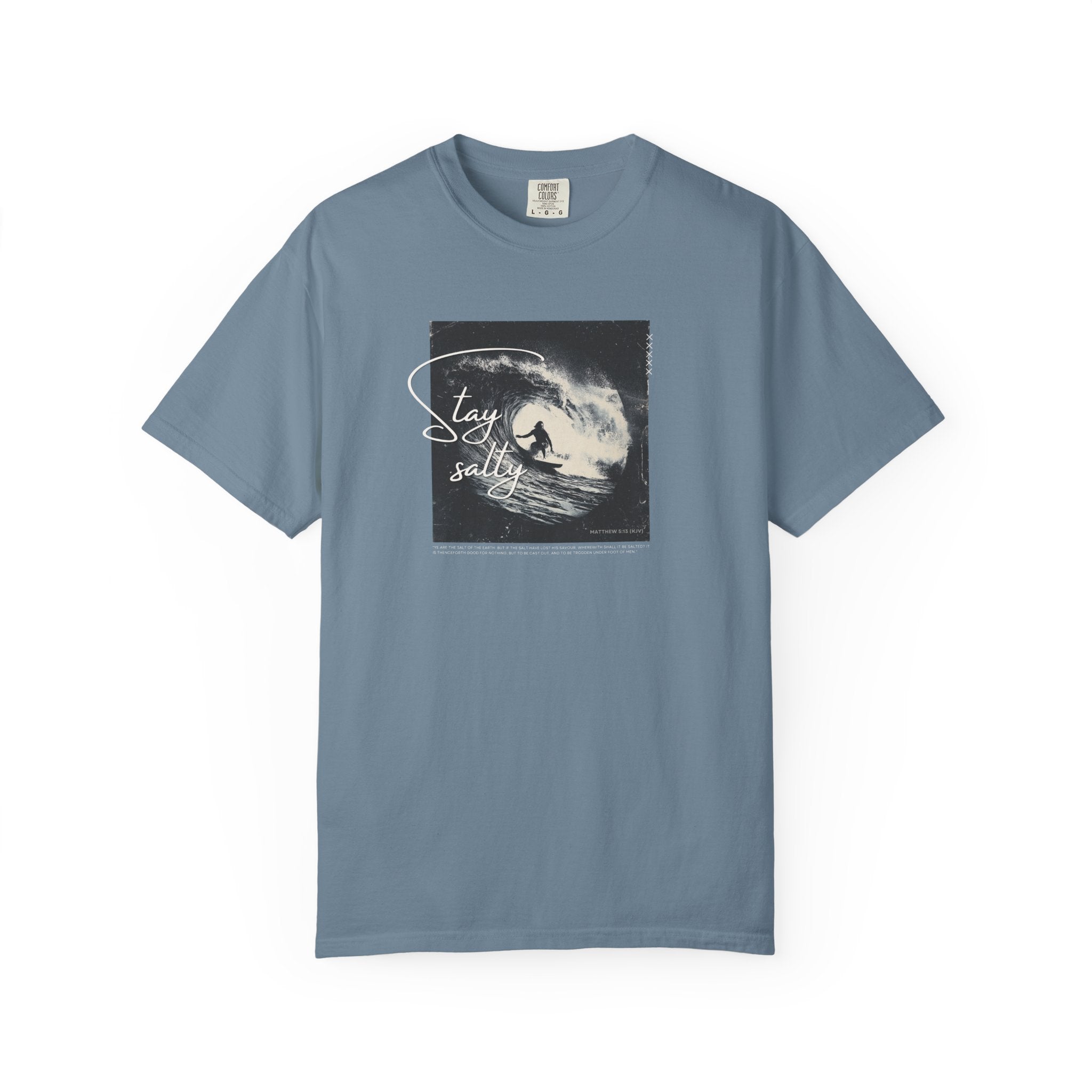 Stay Salty Surfer Tee – Christian Beachwear Inspired by Matthew 5:13 Black / S-Bay / S-Berry / S-Blue Spruce / S-Brick / S