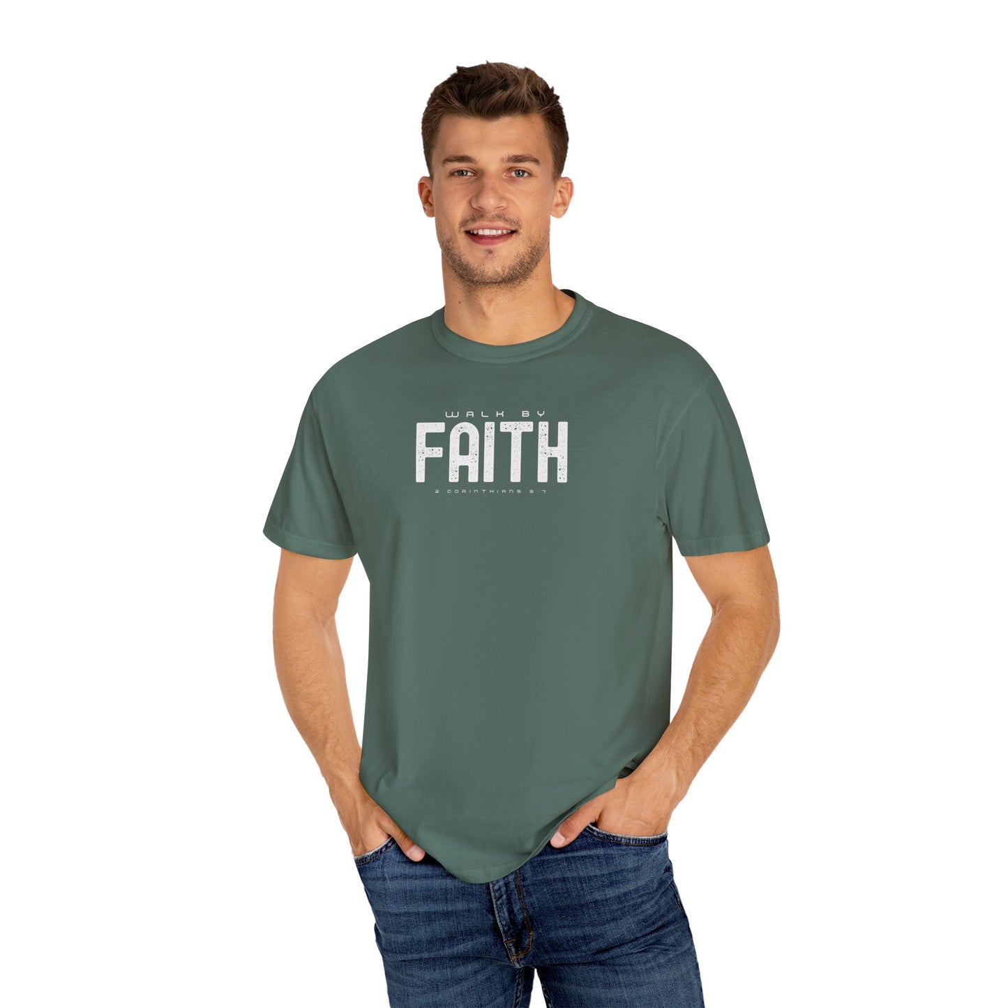 Walk by Faith T-Shirt – 2 Corinthians 5:7 Christian Tee
