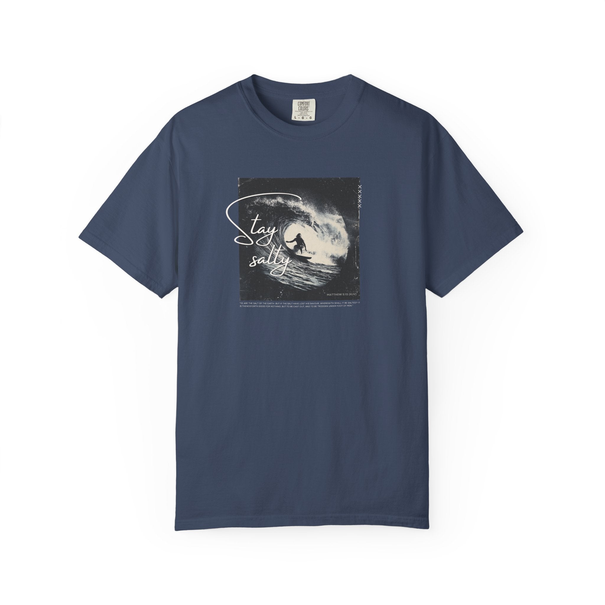 Stay Salty Surfer Tee – Christian Beachwear Inspired by Matthew 5:13 Black / S-Bay / S-Berry / S-Blue Spruce / S-Brick / S