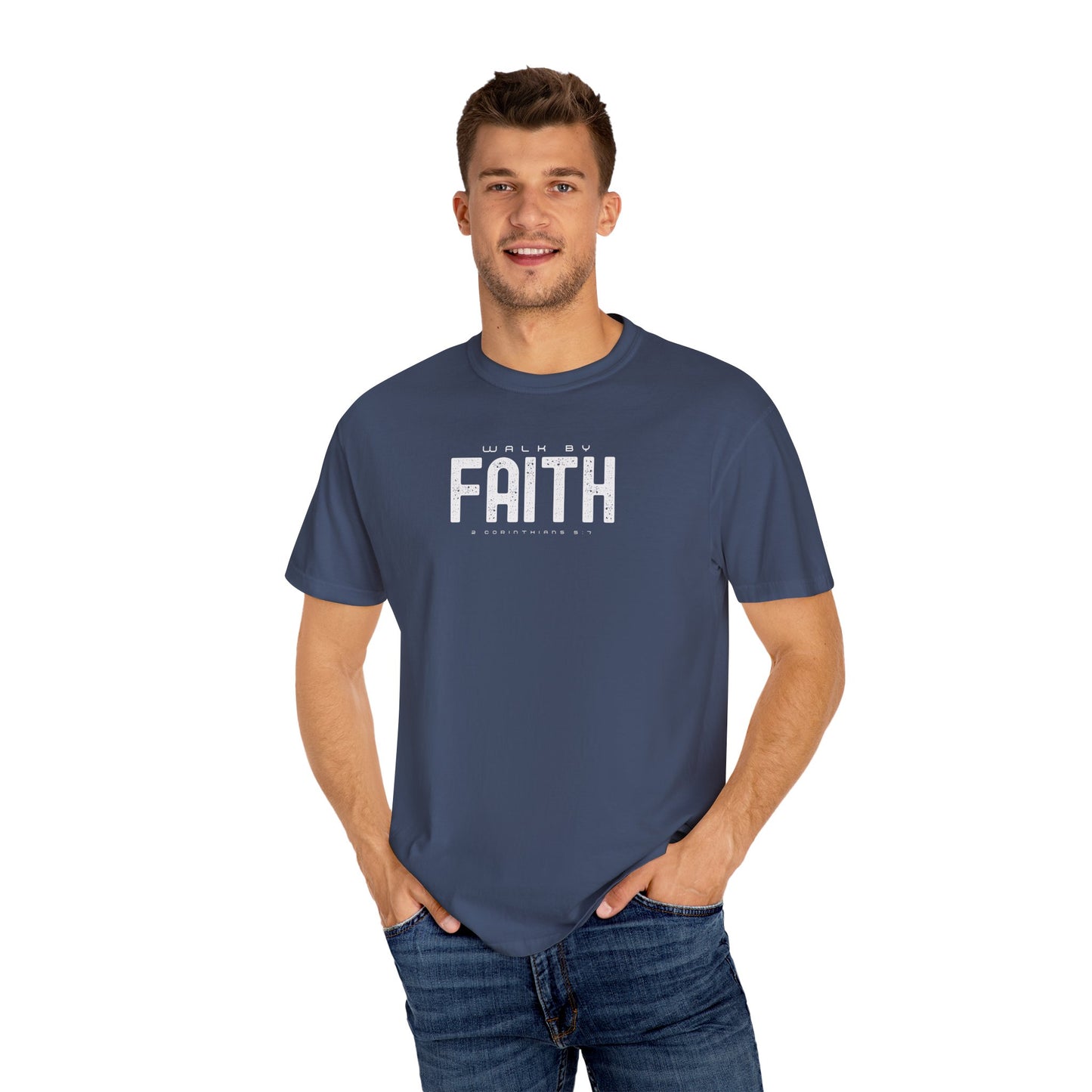 Walk by Faith T-Shirt – 2 Corinthians 5:7 Christian Tee