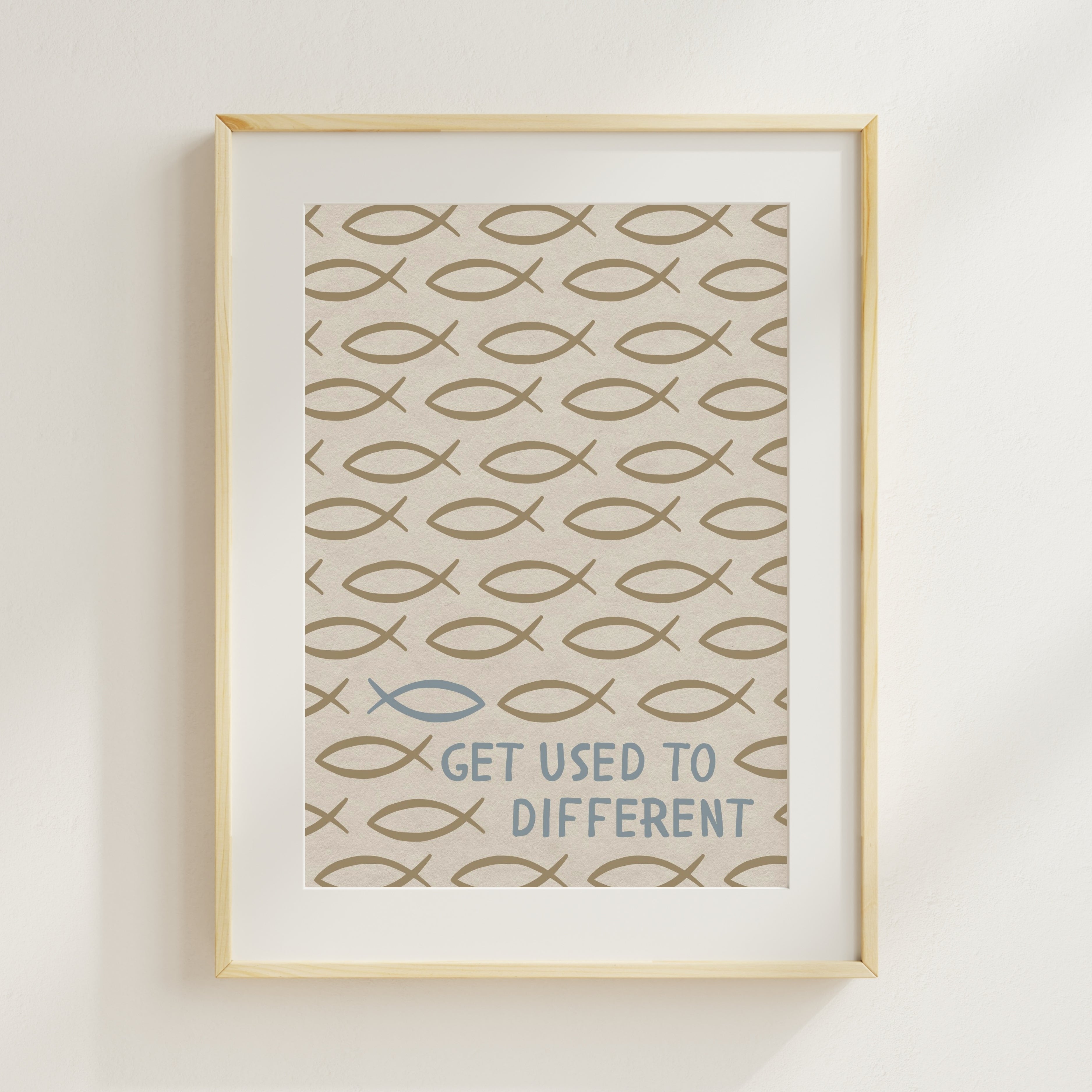 Get Used To Different - Jesus Fish Print - Christian Inspired Art Unframed Matte Paper / 8″×10″-Unframed Matte Paper / 11″×14″-Unframed Matte Paper / 12″×16″-Unframed Matte Paper / 12″×18″-Unframed Matte Paper / 16″×20″-Unframed Matte Paper / 18″×24″-Unframed Matte Paper / 20″×30″-Unframed Matte Paper / 24″×36″-Black / 8″×10″-Black / 11″×14″