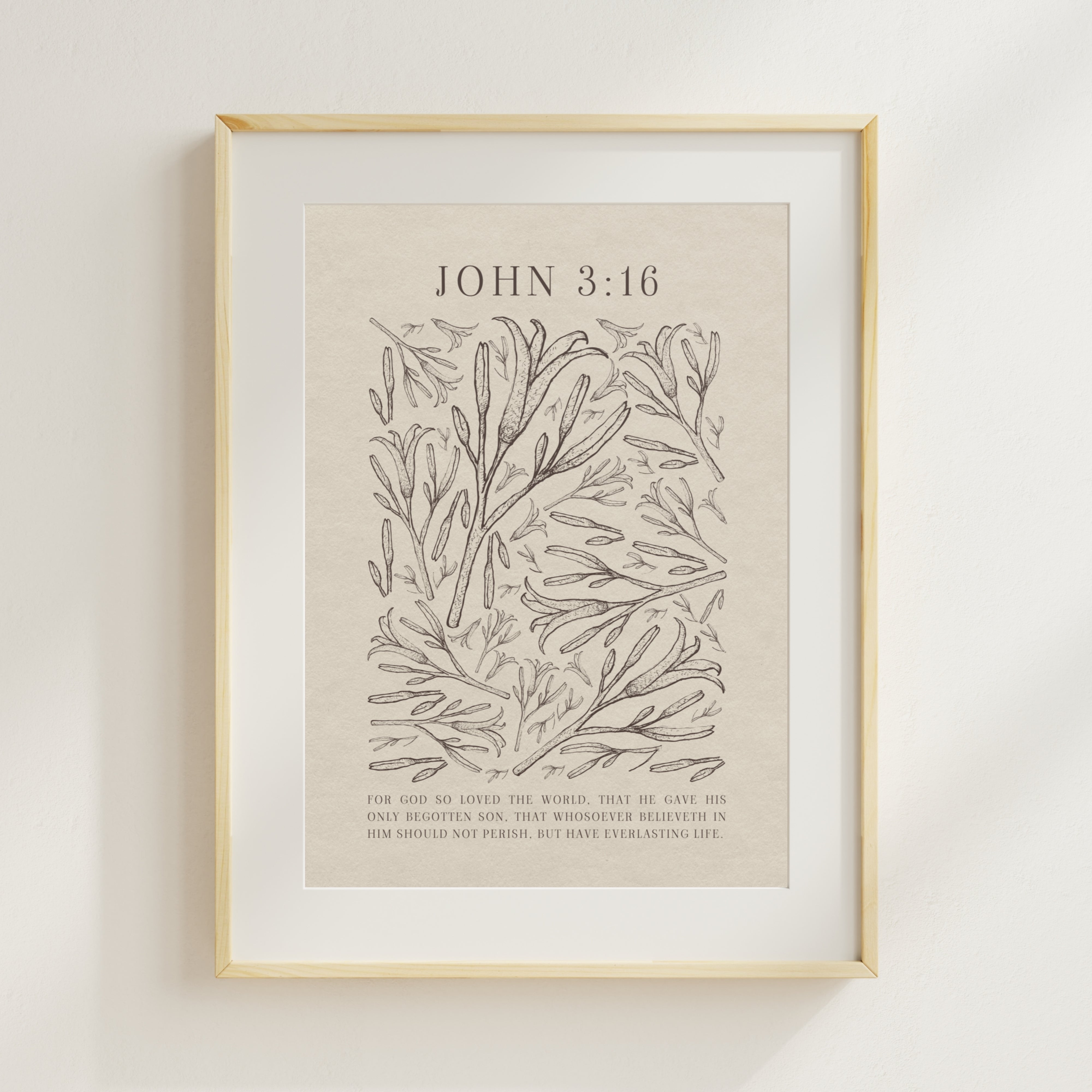 John 3:16 - Black Floral Art On Beige Background Unframed Matte Paper / 5"x7"-Unframed Matte Paper / 8″×10″-Unframed Matte Paper / 11″×14″-Unframed Matte Paper / 12″×16″-Unframed Matte Paper / 12″×18″-Unframed Matte Paper / 16″×20″-Unframed Matte Paper / A2 (16.5″×23.3″)-Unframed Matte Paper / 18″×24″-Unframed Matte Paper / 24″×36″-Unframed Matte Paper / 20"x30"