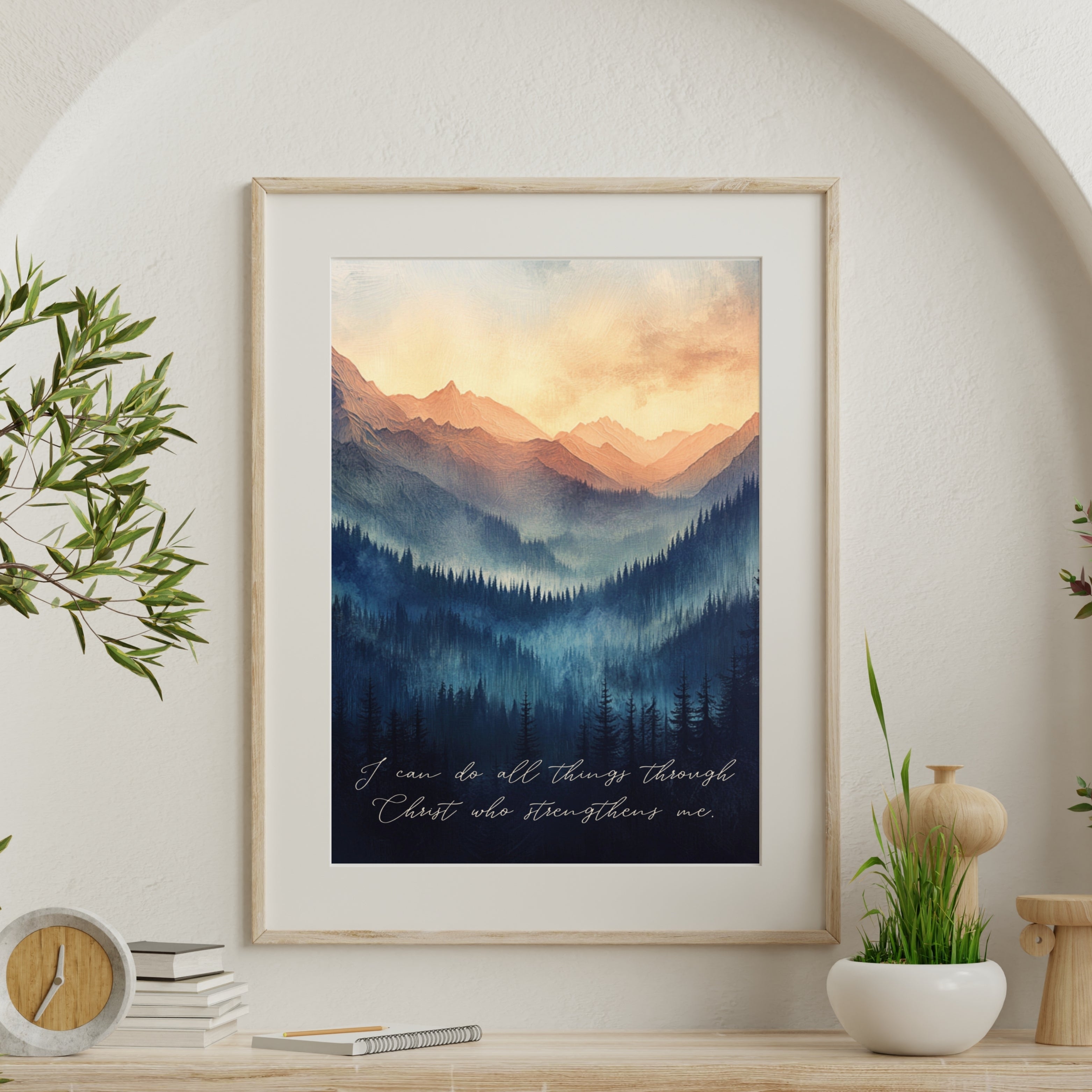 Philippians 4:13 - Mountain Landscape Art Unframed Matte Paper / 5"x7"-Unframed Matte Paper / A1 (23.3″×33.1″)-Unframed Matte Paper / A2 (16.5″×23.3″)-Unframed Matte Paper / 8″×10″-Unframed Matte Paper / 11″×14″-Unframed Matte Paper / 12″×16″-Unframed Matte Paper / 12″×18″-Unframed Matte Paper / 16″×20″-Unframed Matte Paper / 18″×24″-Unframed Matte Paper / 20"x30"