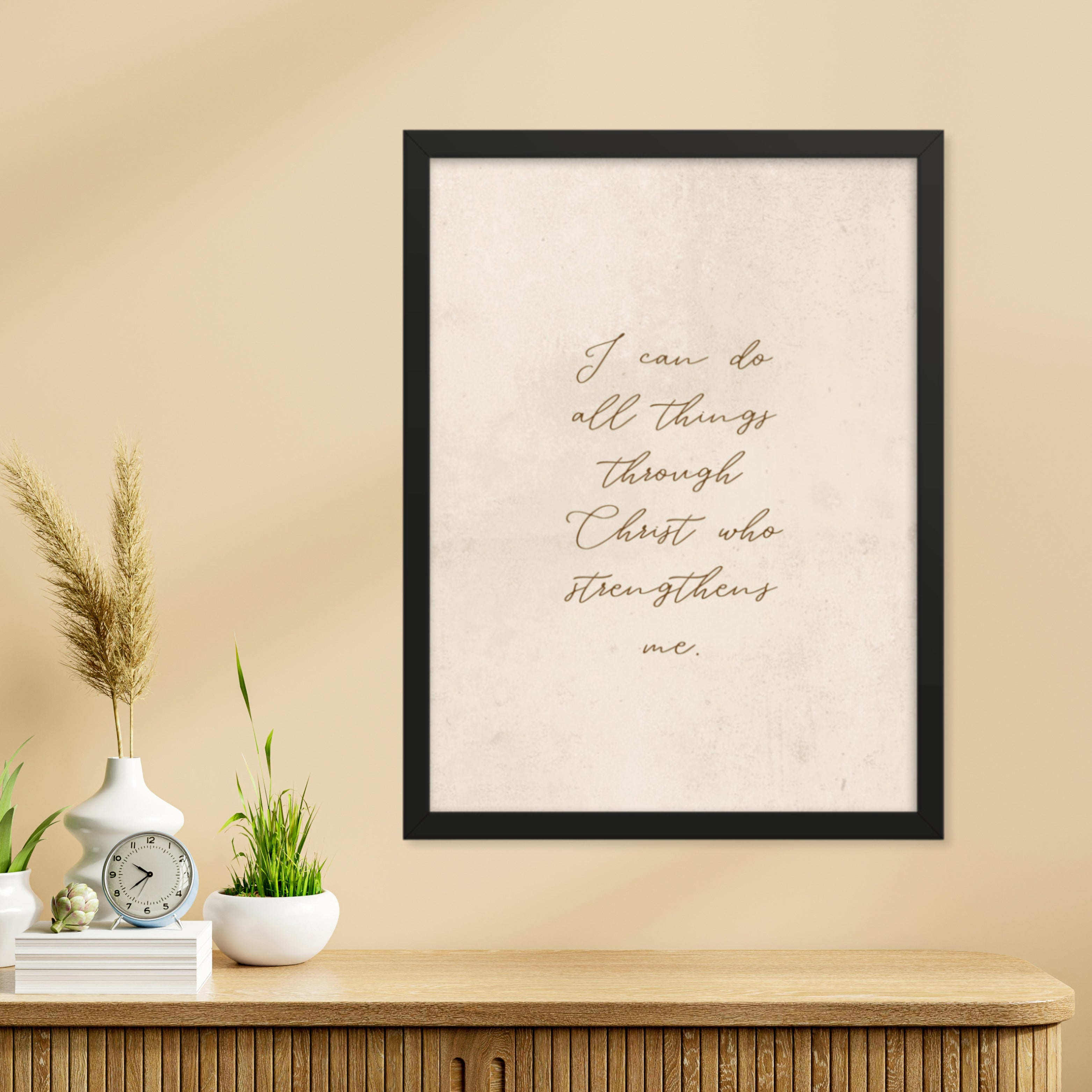 Philippians 4:13 Bible Verse Printed On Beige Background 5″×7″ / Unframed Matte Paper-A1 (23.3″×33.1″) / Unframed Matte Paper-A2 (16.5″×23.3″) / Unframed Matte Paper-8″×10″ / Unframed Matte Paper-8″×10″ / Black-8″×10″ / Red Oak-8″×10″ / White-11″×14″ / Unframed Matte Paper-11″×14″ / Black-11″×14″ / Red Oak