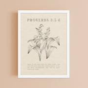 Proverbs 3:5-6 Verse Printed - Floral On Beige Background    5″×7″ / Unframed Matte Paper-A1 (23.3″×33.1″) / Unframed Matte Paper-A2 (16.5″×23.3″) / Unframed Matte Paper-8″×10″ / Unframed Matte Paper-8″×10″ / Black-8″×10″ / Red Oak-8″×10″ / White-11″×14″ / Unframed Matte Paper-11″×14″ / Black-11″×14″ / Red Oak
