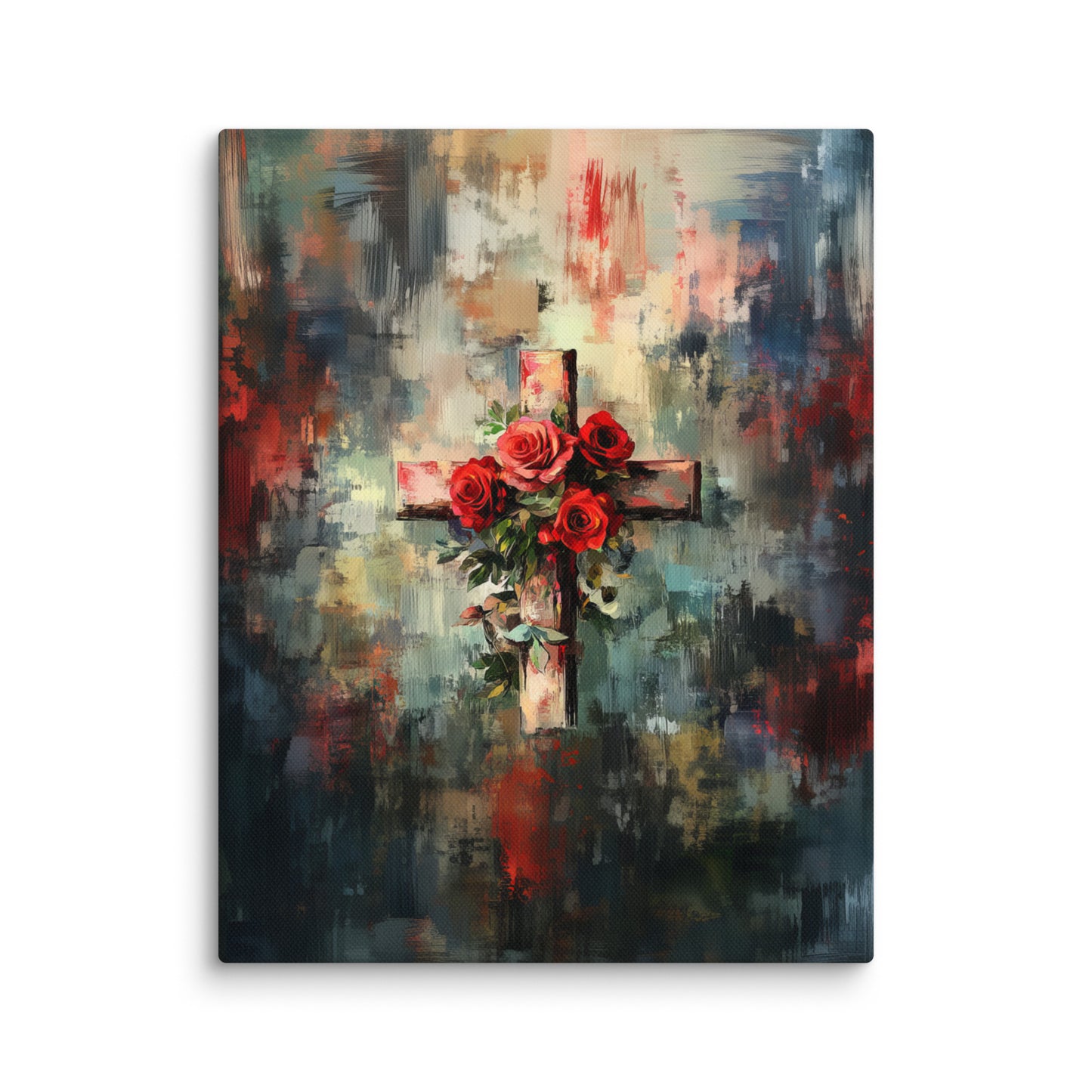 Cross of Roses - Framed Canvas Print