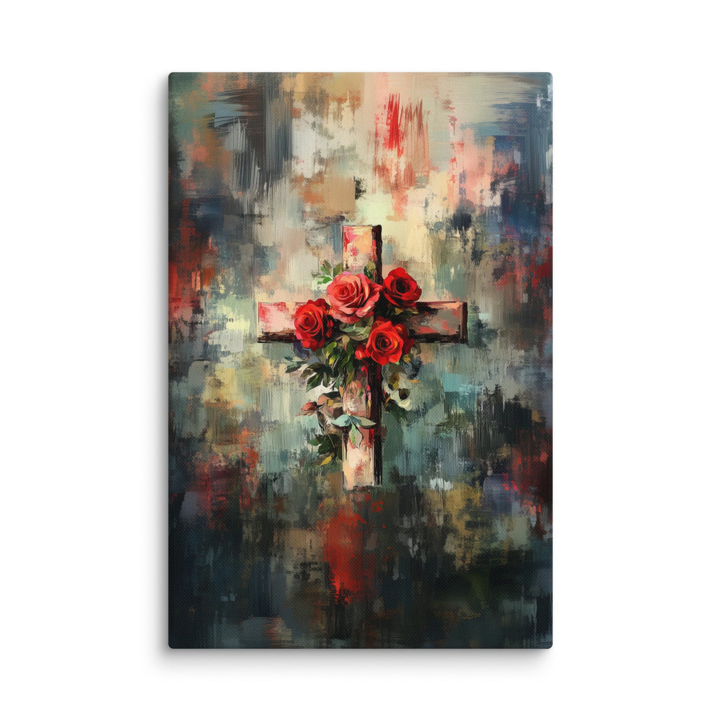 Cross of Roses - Framed Canvas Print
