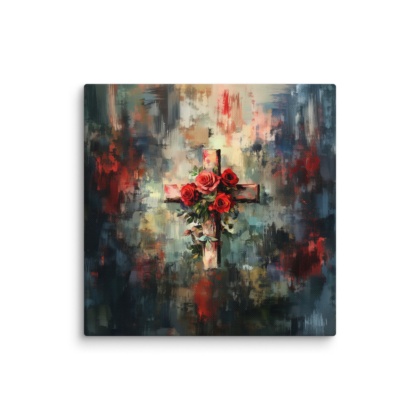 Cross of Roses - Framed Canvas Print