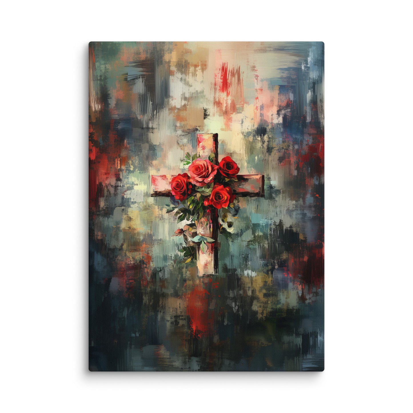 Cross of Roses - Framed Canvas Print