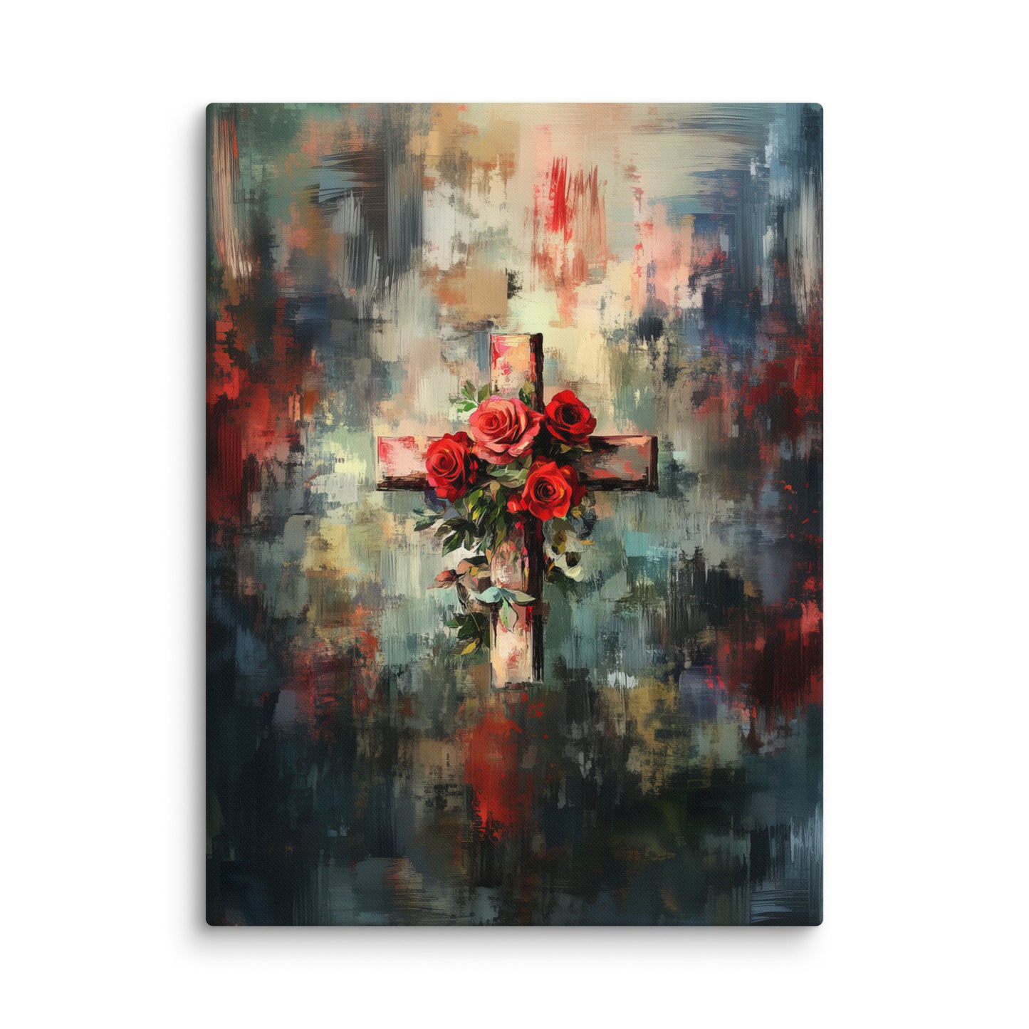Cross of Roses - Framed Canvas Print