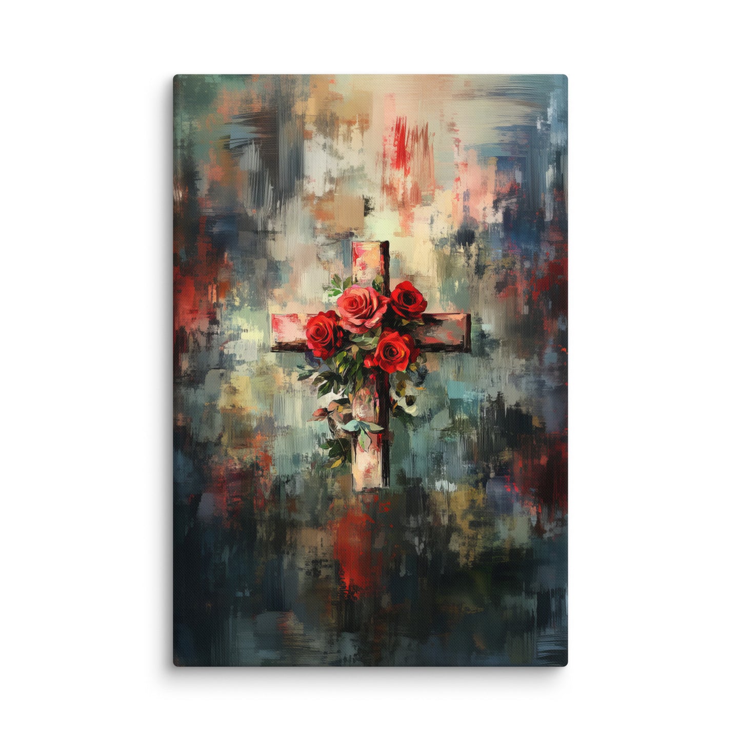 Cross of Roses - Framed Canvas Print