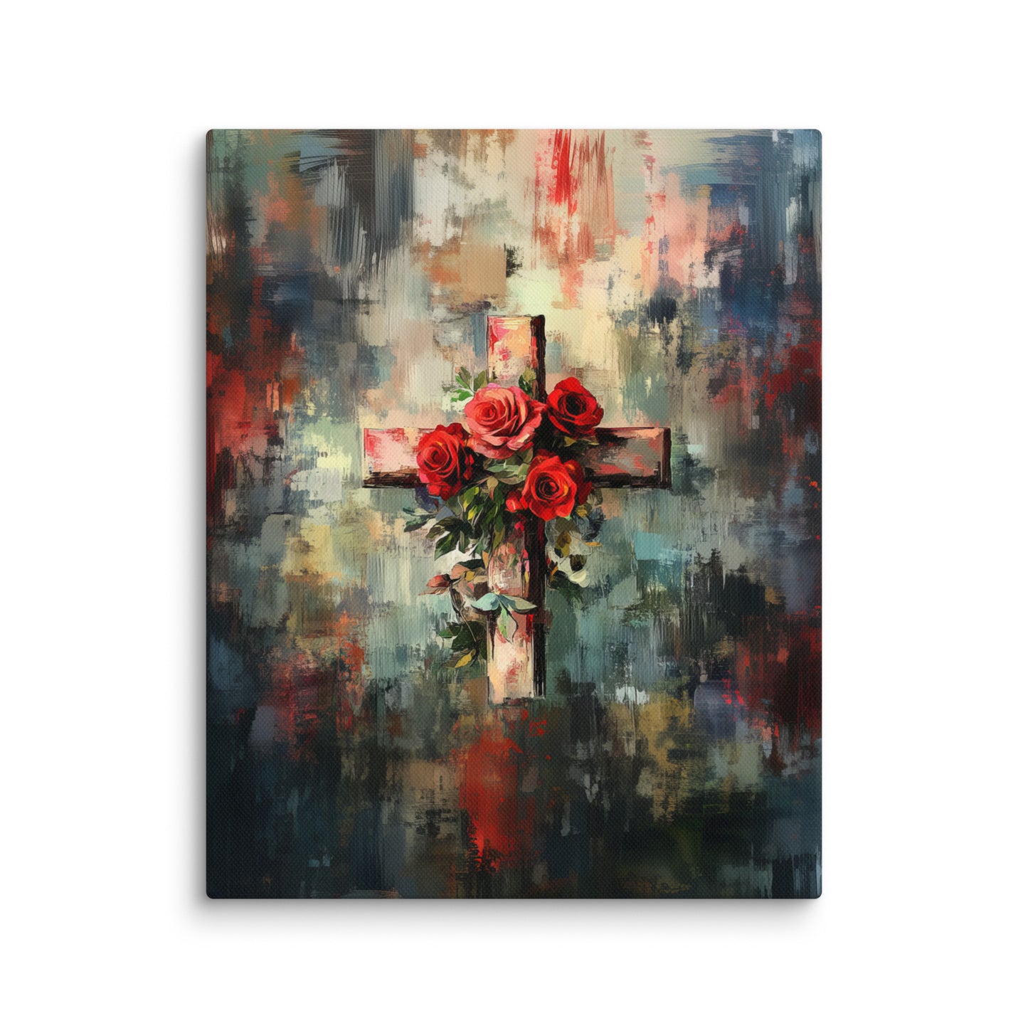 Cross of Roses - Framed Canvas Print