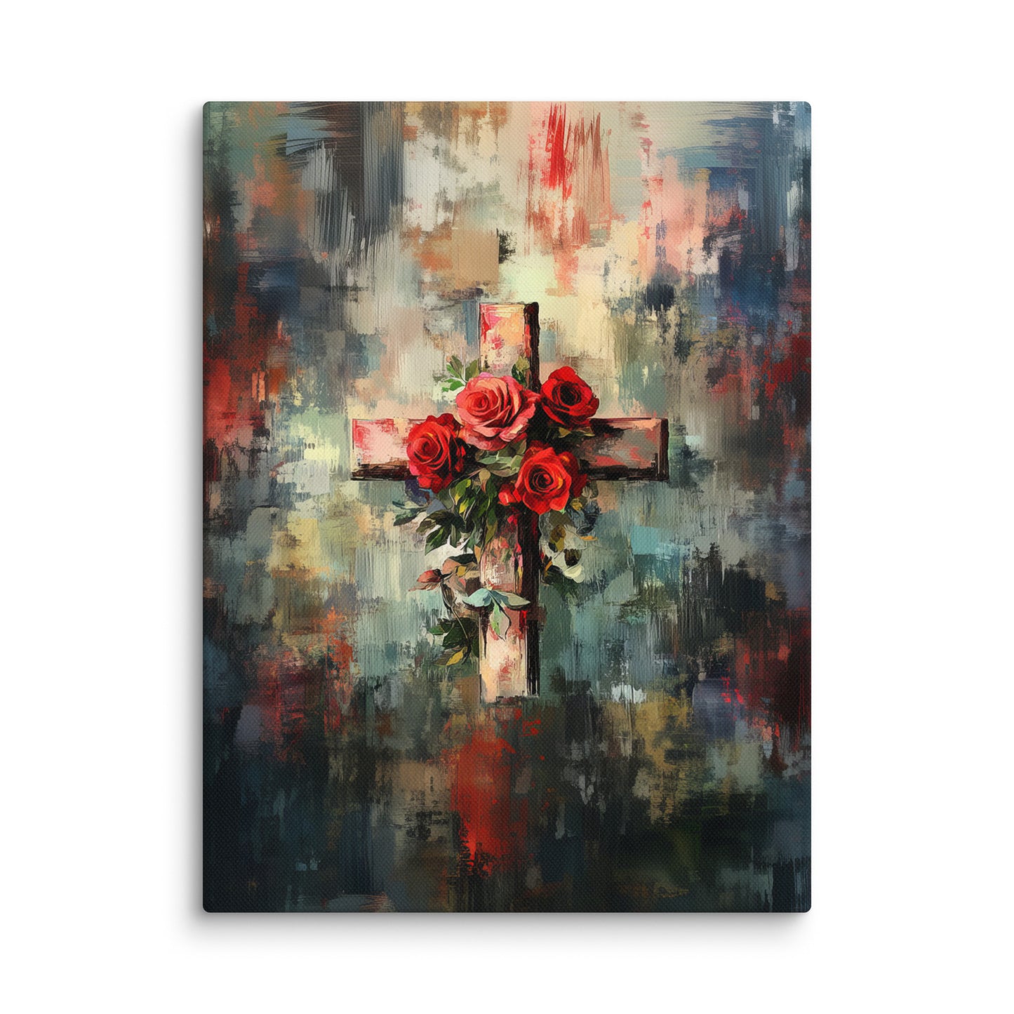 Cross of Roses - Framed Canvas Print