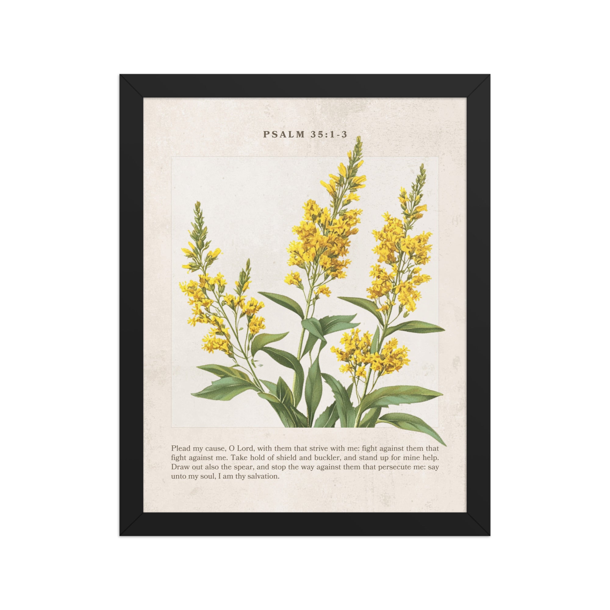 Psalm 35:1-3 - Vintage-style Florals On Beige Background Unframed Matte Paper / 8″×10″-Unframed Matte Paper / 11″×14″-Unframed Matte Paper / 12″×16″-Unframed Matte Paper / 16″×20″-Unframed Matte Paper / 18″×24″-Black / 8″×10″-Black / 11″×14″-Black / 12″×16″-Black / 16″×20″-Black / 18″×24″