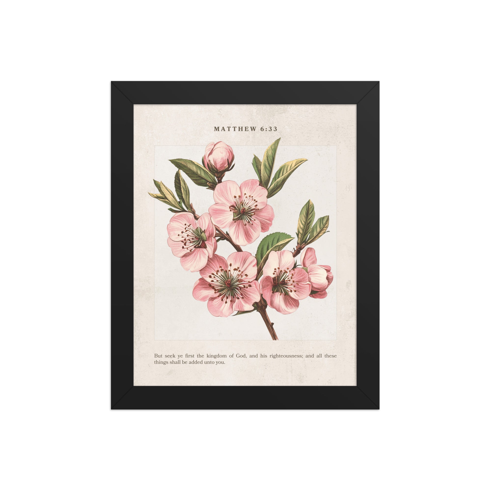 Matthew 6:33 - Vintage Colorful Floral on Beige Background Unframed Matte Paper / 8″×10″-Unframed Matte Paper / 11″×14″-Unframed Matte Paper / 12″×16″-Unframed Matte Paper / 16″×20″-Unframed Matte Paper / 18″×24″-Black / 8″×10″-Black / 11″×14″-Black / 12″×16″-Black / 16″×20″-Black / 18″×24″