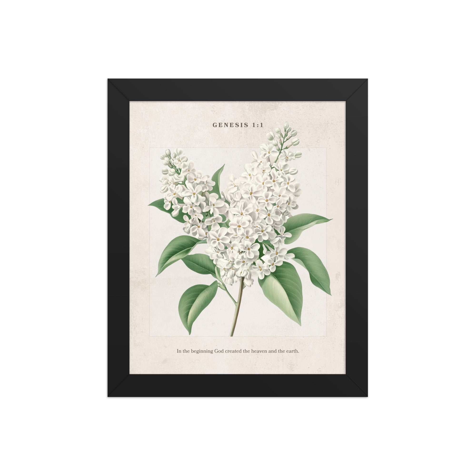 Genesis 1:1 - Vintage Style Floral on Beige Background    Unframed Matte Paper / 8″×10″-Unframed Matte Paper / 11″×14″-Unframed Matte Paper / 12″×16″-Unframed Matte Paper / 16″×20″-Unframed Matte Paper / 18″×24″-Black / 8″×10″-Black / 11″×14″-Black / 12″×16″-Black / 16″×20″-Black / 18″×24″