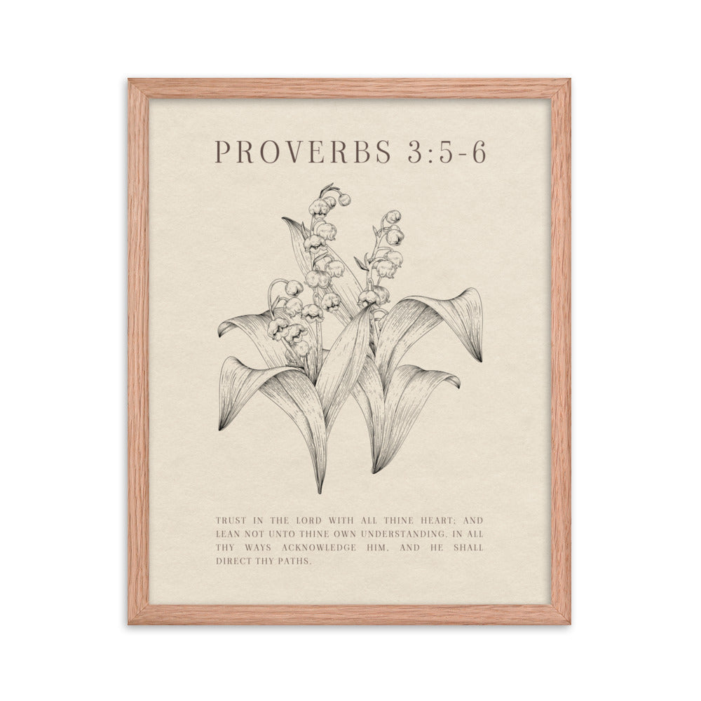 Proverbs 3:5-6 Verse Printed - Floral On Beige Background    5″×7″ / Unframed Matte Paper-A1 (23.3″×33.1″) / Unframed Matte Paper-A2 (16.5″×23.3″) / Unframed Matte Paper-8″×10″ / Unframed Matte Paper-8″×10″ / Black-8″×10″ / Red Oak-8″×10″ / White-11″×14″ / Unframed Matte Paper-11″×14″ / Black-11″×14″ / Red Oak
