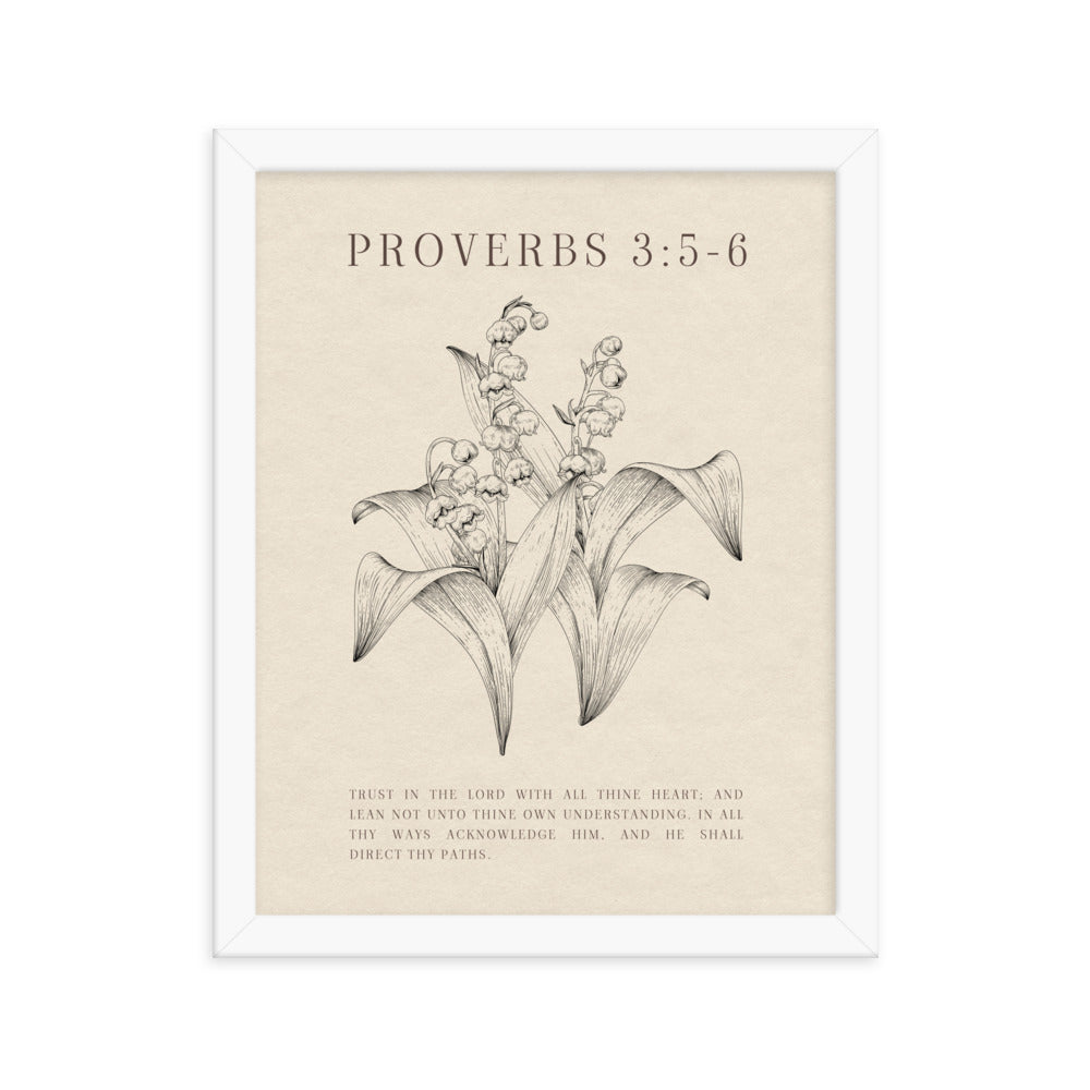 Proverbs 3:5-6 Verse Printed - Floral On Beige Background    5″×7″ / Unframed Matte Paper-A1 (23.3″×33.1″) / Unframed Matte Paper-A2 (16.5″×23.3″) / Unframed Matte Paper-8″×10″ / Unframed Matte Paper-8″×10″ / Black-8″×10″ / Red Oak-8″×10″ / White-11″×14″ / Unframed Matte Paper-11″×14″ / Black-11″×14″ / Red Oak