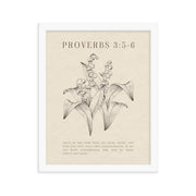 Proverbs 3:5-6 Verse Printed - Floral On Beige Background    5″×7″ / Unframed Matte Paper-A1 (23.3″×33.1″) / Unframed Matte Paper-A2 (16.5″×23.3″) / Unframed Matte Paper-8″×10″ / Unframed Matte Paper-8″×10″ / Black-8″×10″ / Red Oak-8″×10″ / White-11″×14″ / Unframed Matte Paper-11″×14″ / Black-11″×14″ / Red Oak