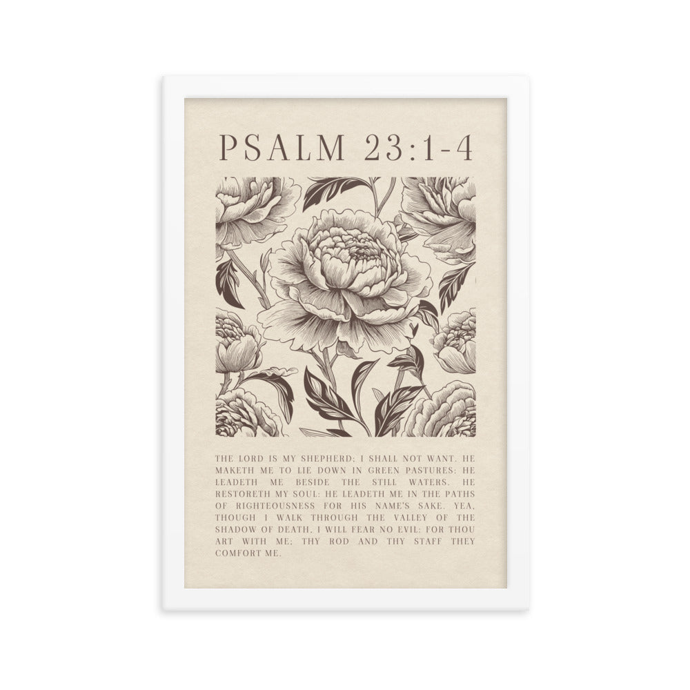 Psalm 23:1-4 Verse Floral Wall Art On Beige Background 5″×7″ / Unframed Matte Paper-A1 (23.3″×33.1″) / Unframed Matte Paper-A2 (16.5″×23.3″) / Unframed Matte Paper-8″×10″ / Unframed Matte Paper-8″×10″ / Black-8″×10″ / Red Oak-8″×10″ / White-11″×14″ / Unframed Matte Paper-11″×14″ / Black-11″×14″ / Red Oak