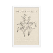 Proverbs 3:5-6 Verse Printed - Floral On Beige Background    5″×7″ / Unframed Matte Paper-A1 (23.3″×33.1″) / Unframed Matte Paper-A2 (16.5″×23.3″) / Unframed Matte Paper-8″×10″ / Unframed Matte Paper-8″×10″ / Black-8″×10″ / Red Oak-8″×10″ / White-11″×14″ / Unframed Matte Paper-11″×14″ / Black-11″×14″ / Red Oak