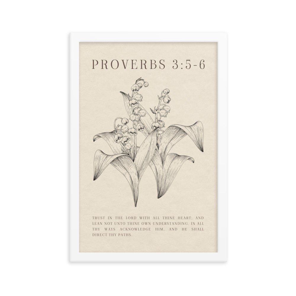 Proverbs 3:5-6 Verse Printed - Floral On Beige Background    5″×7″ / Unframed Matte Paper-A1 (23.3″×33.1″) / Unframed Matte Paper-A2 (16.5″×23.3″) / Unframed Matte Paper-8″×10″ / Unframed Matte Paper-8″×10″ / Black-8″×10″ / Red Oak-8″×10″ / White-11″×14″ / Unframed Matte Paper-11″×14″ / Black-11″×14″ / Red Oak