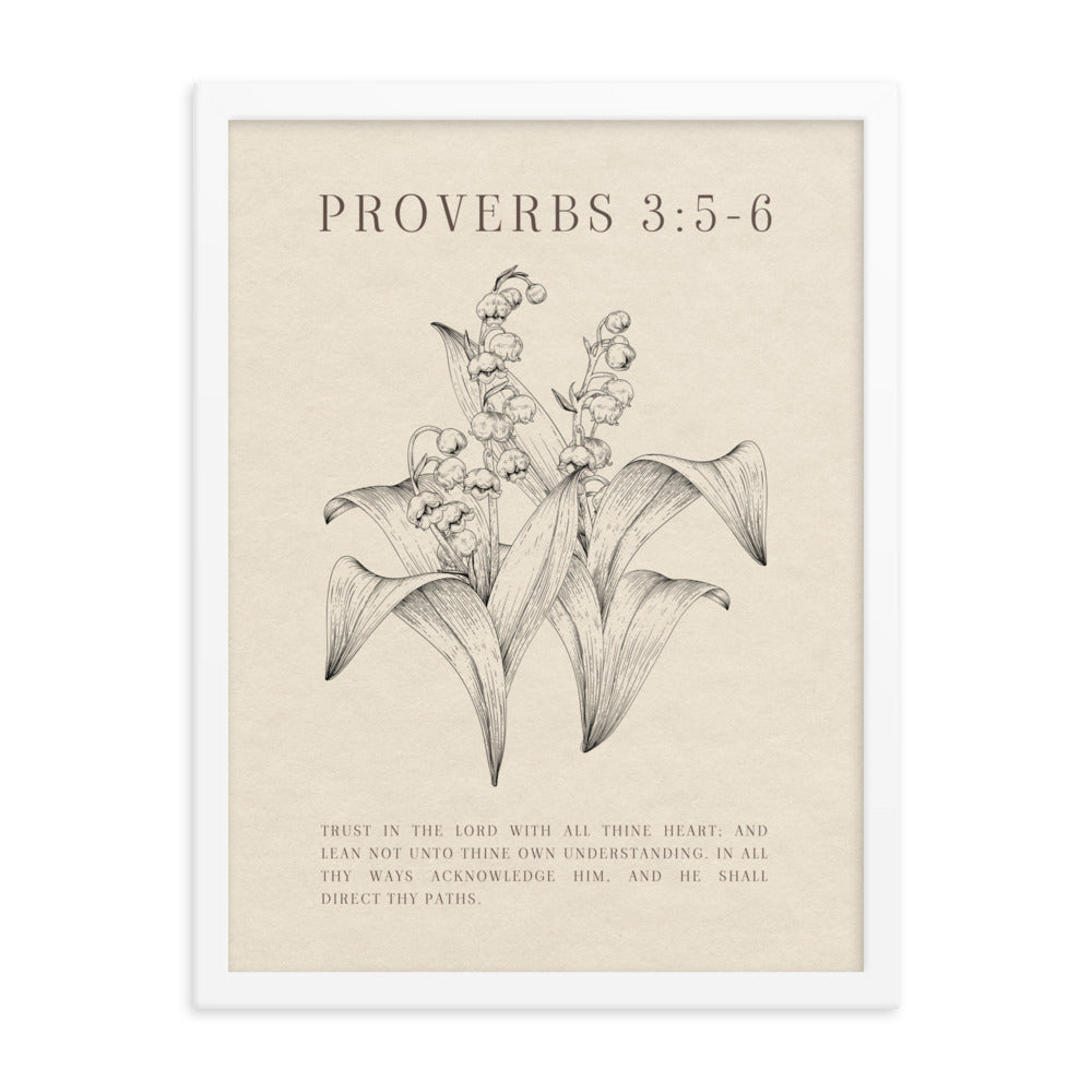 Proverbs 3:5-6 Verse Printed - Floral On Beige Background    5″×7″ / Unframed Matte Paper-A1 (23.3″×33.1″) / Unframed Matte Paper-A2 (16.5″×23.3″) / Unframed Matte Paper-8″×10″ / Unframed Matte Paper-8″×10″ / Black-8″×10″ / Red Oak-8″×10″ / White-11″×14″ / Unframed Matte Paper-11″×14″ / Black-11″×14″ / Red Oak