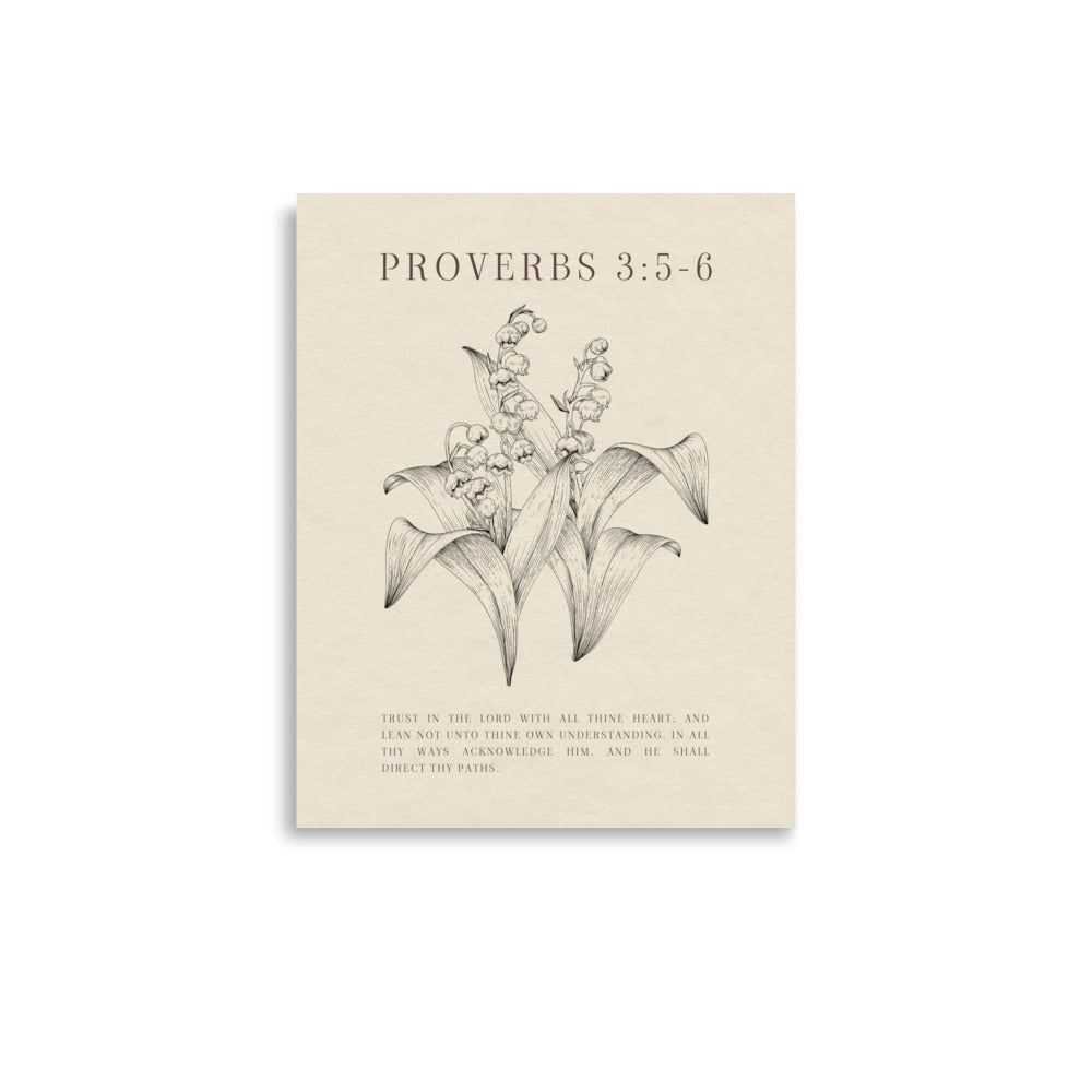 Proverbs 3:5-6 Verse Printed - Floral On Beige Background    5″×7″ / Unframed Matte Paper-A1 (23.3″×33.1″) / Unframed Matte Paper-A2 (16.5″×23.3″) / Unframed Matte Paper-8″×10″ / Unframed Matte Paper-8″×10″ / Black-8″×10″ / Red Oak-8″×10″ / White-11″×14″ / Unframed Matte Paper-11″×14″ / Black-11″×14″ / Red Oak