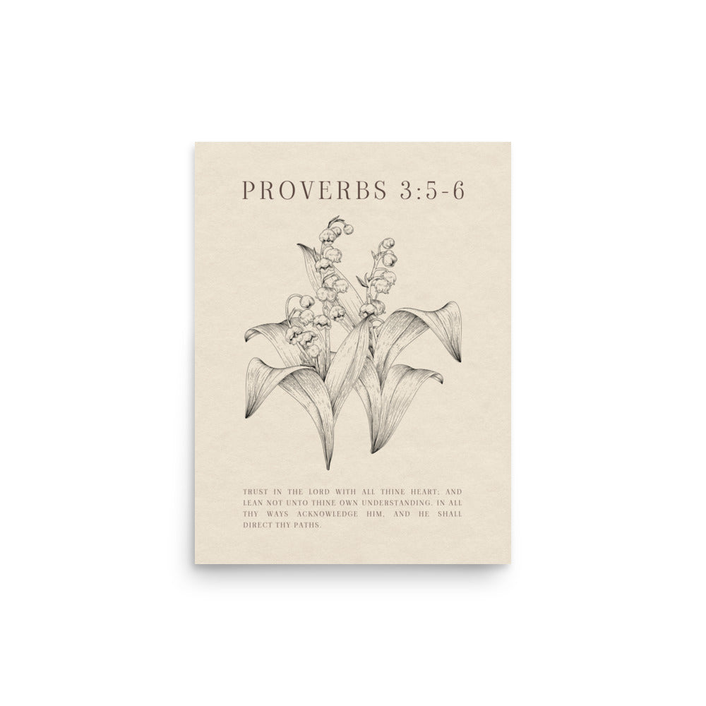 Proverbs 3:5-6 Verse Printed - Floral On Beige Background    5″×7″ / Unframed Matte Paper-A1 (23.3″×33.1″) / Unframed Matte Paper-A2 (16.5″×23.3″) / Unframed Matte Paper-8″×10″ / Unframed Matte Paper-8″×10″ / Black-8″×10″ / Red Oak-8″×10″ / White-11″×14″ / Unframed Matte Paper-11″×14″ / Black-11″×14″ / Red Oak