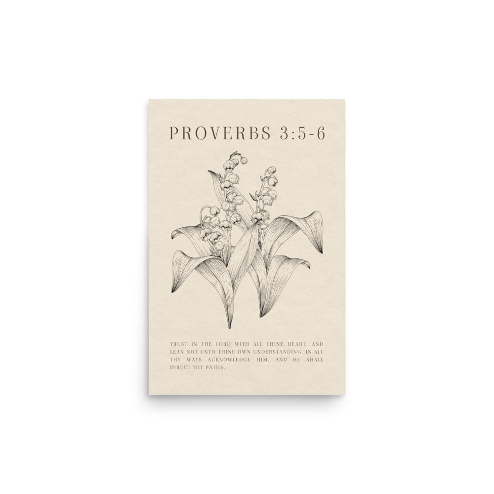 Proverbs 3:5-6 Verse Printed - Floral On Beige Background    5″×7″ / Unframed Matte Paper-A1 (23.3″×33.1″) / Unframed Matte Paper-A2 (16.5″×23.3″) / Unframed Matte Paper-8″×10″ / Unframed Matte Paper-8″×10″ / Black-8″×10″ / Red Oak-8″×10″ / White-11″×14″ / Unframed Matte Paper-11″×14″ / Black-11″×14″ / Red Oak