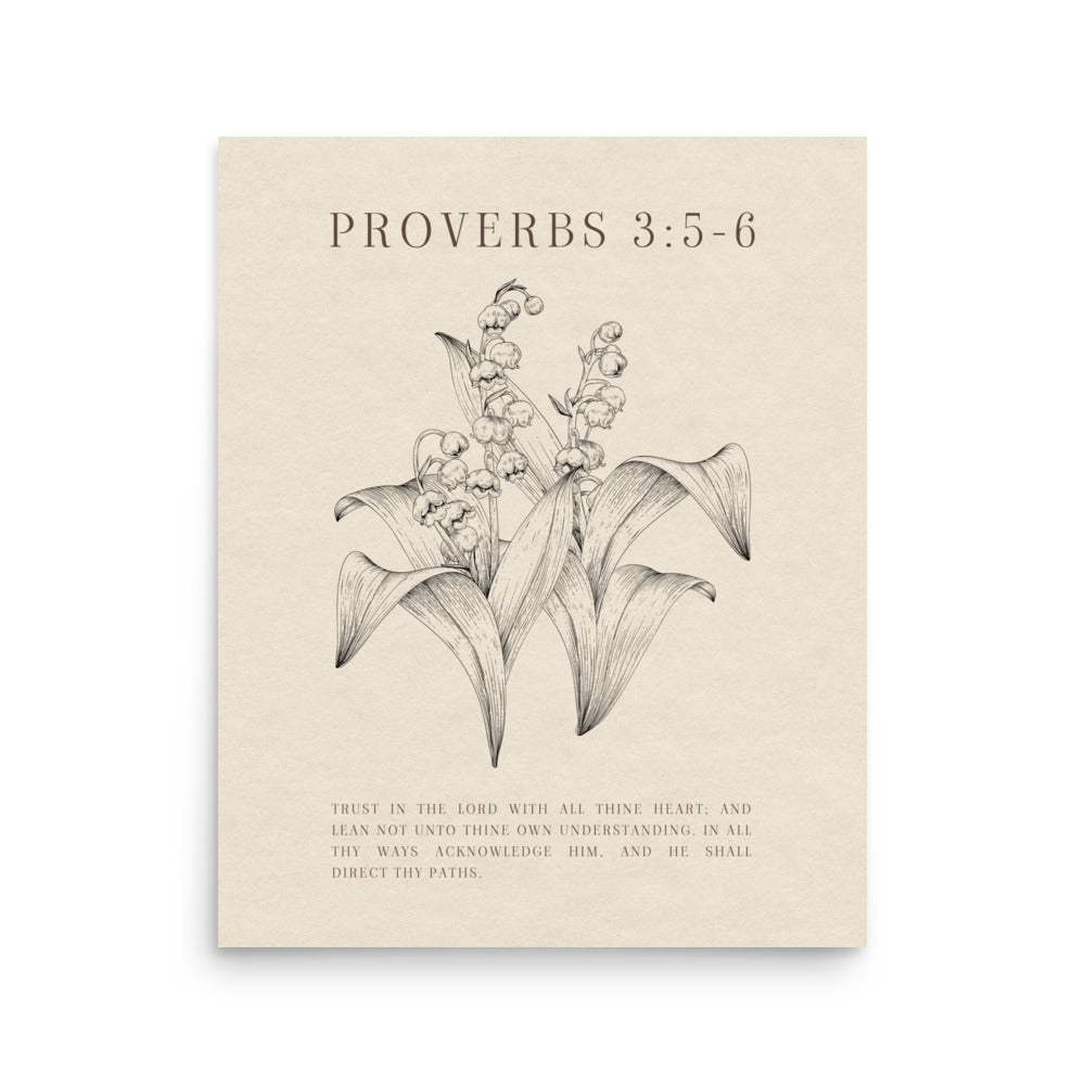 Proverbs 3:5-6 Verse Printed - Floral On Beige Background    5″×7″ / Unframed Matte Paper-A1 (23.3″×33.1″) / Unframed Matte Paper-A2 (16.5″×23.3″) / Unframed Matte Paper-8″×10″ / Unframed Matte Paper-8″×10″ / Black-8″×10″ / Red Oak-8″×10″ / White-11″×14″ / Unframed Matte Paper-11″×14″ / Black-11″×14″ / Red Oak