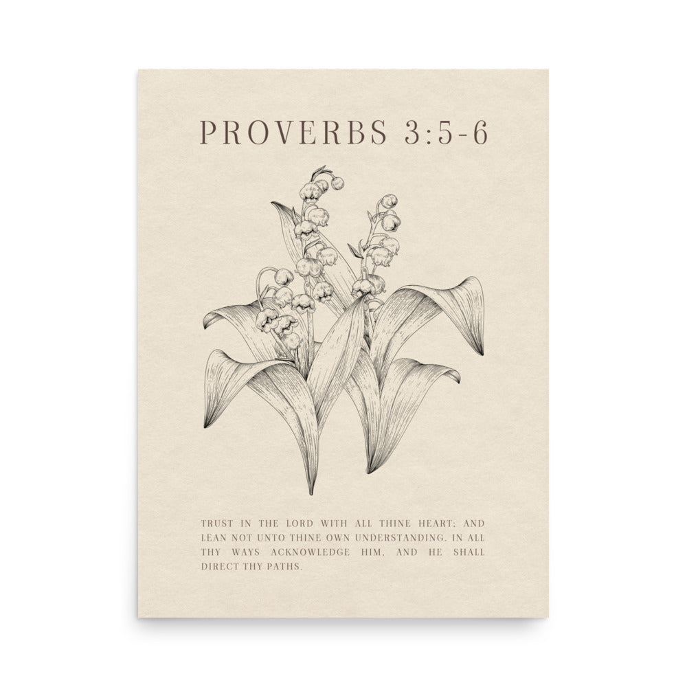 Proverbs 3:5-6 Verse Printed - Floral On Beige Background    5″×7″ / Unframed Matte Paper-A1 (23.3″×33.1″) / Unframed Matte Paper-A2 (16.5″×23.3″) / Unframed Matte Paper-8″×10″ / Unframed Matte Paper-8″×10″ / Black-8″×10″ / Red Oak-8″×10″ / White-11″×14″ / Unframed Matte Paper-11″×14″ / Black-11″×14″ / Red Oak