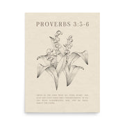 Proverbs 3:5-6 Verse Printed - Floral On Beige Background    5″×7″ / Unframed Matte Paper-A1 (23.3″×33.1″) / Unframed Matte Paper-A2 (16.5″×23.3″) / Unframed Matte Paper-8″×10″ / Unframed Matte Paper-8″×10″ / Black-8″×10″ / Red Oak-8″×10″ / White-11″×14″ / Unframed Matte Paper-11″×14″ / Black-11″×14″ / Red Oak
