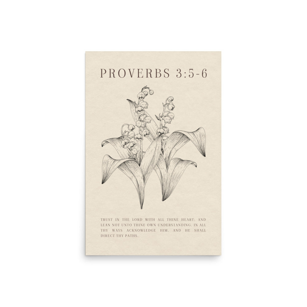 Proverbs 3:5-6 Verse Printed - Floral On Beige Background    5″×7″ / Unframed Matte Paper-A1 (23.3″×33.1″) / Unframed Matte Paper-A2 (16.5″×23.3″) / Unframed Matte Paper-8″×10″ / Unframed Matte Paper-8″×10″ / Black-8″×10″ / Red Oak-8″×10″ / White-11″×14″ / Unframed Matte Paper-11″×14″ / Black-11″×14″ / Red Oak