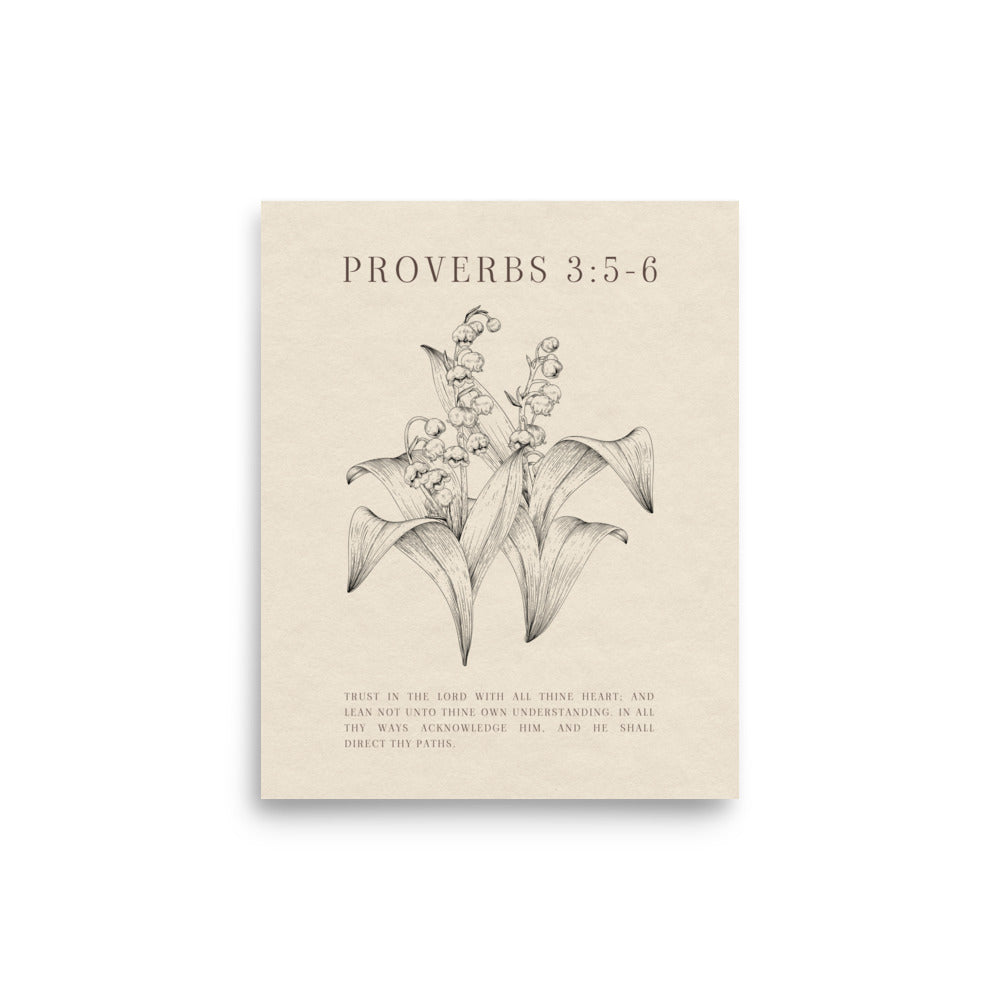 Proverbs 3:5-6 Verse Printed - Floral On Beige Background    5″×7″ / Unframed Matte Paper-A1 (23.3″×33.1″) / Unframed Matte Paper-A2 (16.5″×23.3″) / Unframed Matte Paper-8″×10″ / Unframed Matte Paper-8″×10″ / Black-8″×10″ / Red Oak-8″×10″ / White-11″×14″ / Unframed Matte Paper-11″×14″ / Black-11″×14″ / Red Oak