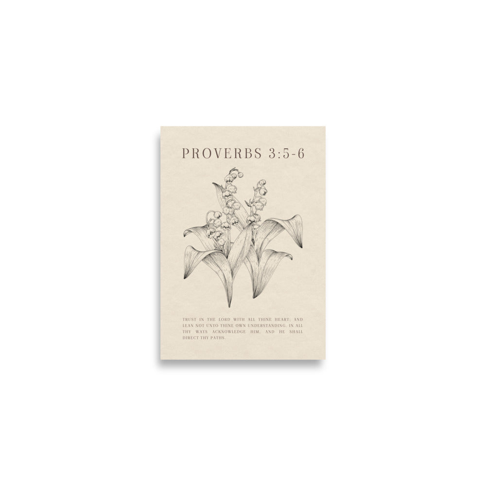 Proverbs 3:5-6 Verse Printed - Floral On Beige Background    5″×7″ / Unframed Matte Paper-A1 (23.3″×33.1″) / Unframed Matte Paper-A2 (16.5″×23.3″) / Unframed Matte Paper-8″×10″ / Unframed Matte Paper-8″×10″ / Black-8″×10″ / Red Oak-8″×10″ / White-11″×14″ / Unframed Matte Paper-11″×14″ / Black-11″×14″ / Red Oak