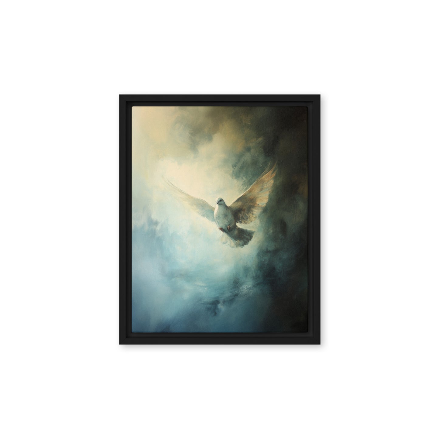 Peace Reigns - White Dove of Peace - Framed Canvas    Unframed Canvas / 8″×10″-Unframed Canvas / 9″×12″-Unframed Canvas / 11″×14″-Unframed Canvas / 12″×12″-Unframed Canvas / 12″×16″-Unframed Canvas / 12″×18″-Unframed Canvas / 16″×16″-Unframed Canvas / 16″×20″-Unframed Canvas / 18″×24″-Unframed Canvas / 20″×30″
