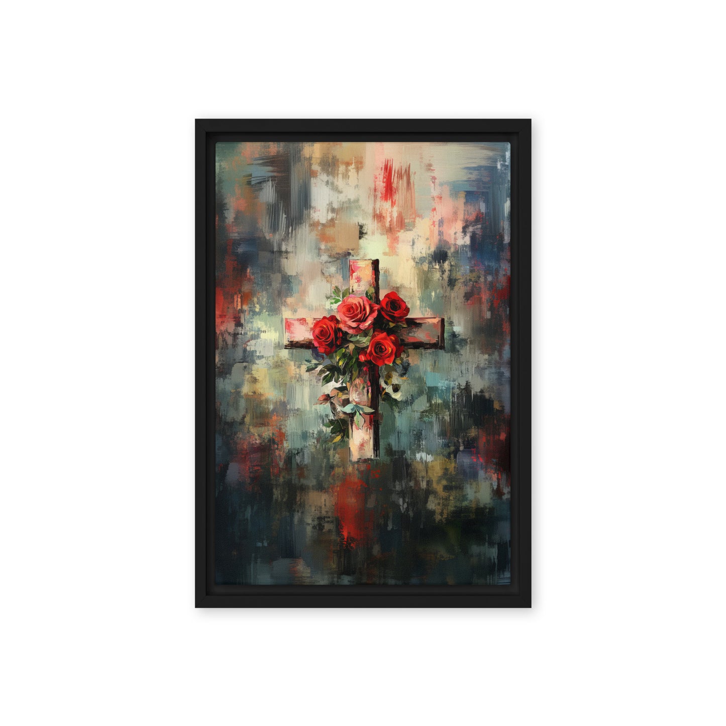 Cross of Roses - Framed Canvas Print    Unframed Canvas / 8″×10″-Unframed Canvas / 9″×12″-Unframed Canvas / 11″×14″-Unframed Canvas / 12″×12″-Unframed Canvas / 12″×16″-Unframed Canvas / 12″×18″-Unframed Canvas / 16″×16″-Unframed Canvas / 16″×20″-Unframed Canvas / 18″×24″-Unframed Canvas / 20″×28″
