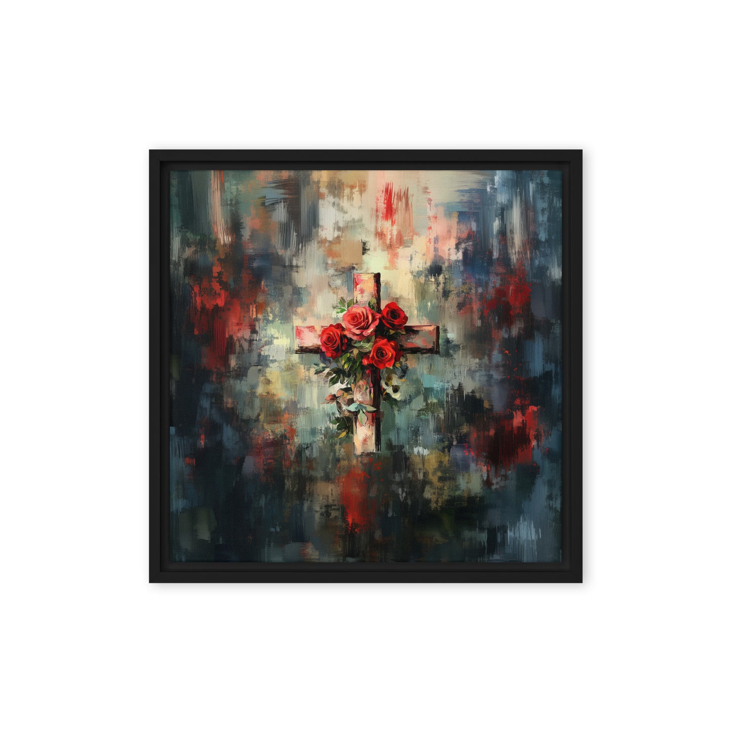Cross of Roses - Framed Canvas Print    Unframed Canvas / 8″×10″-Unframed Canvas / 9″×12″-Unframed Canvas / 11″×14″-Unframed Canvas / 12″×12″-Unframed Canvas / 12″×16″-Unframed Canvas / 12″×18″-Unframed Canvas / 16″×16″-Unframed Canvas / 16″×20″-Unframed Canvas / 18″×24″-Unframed Canvas / 20″×28″