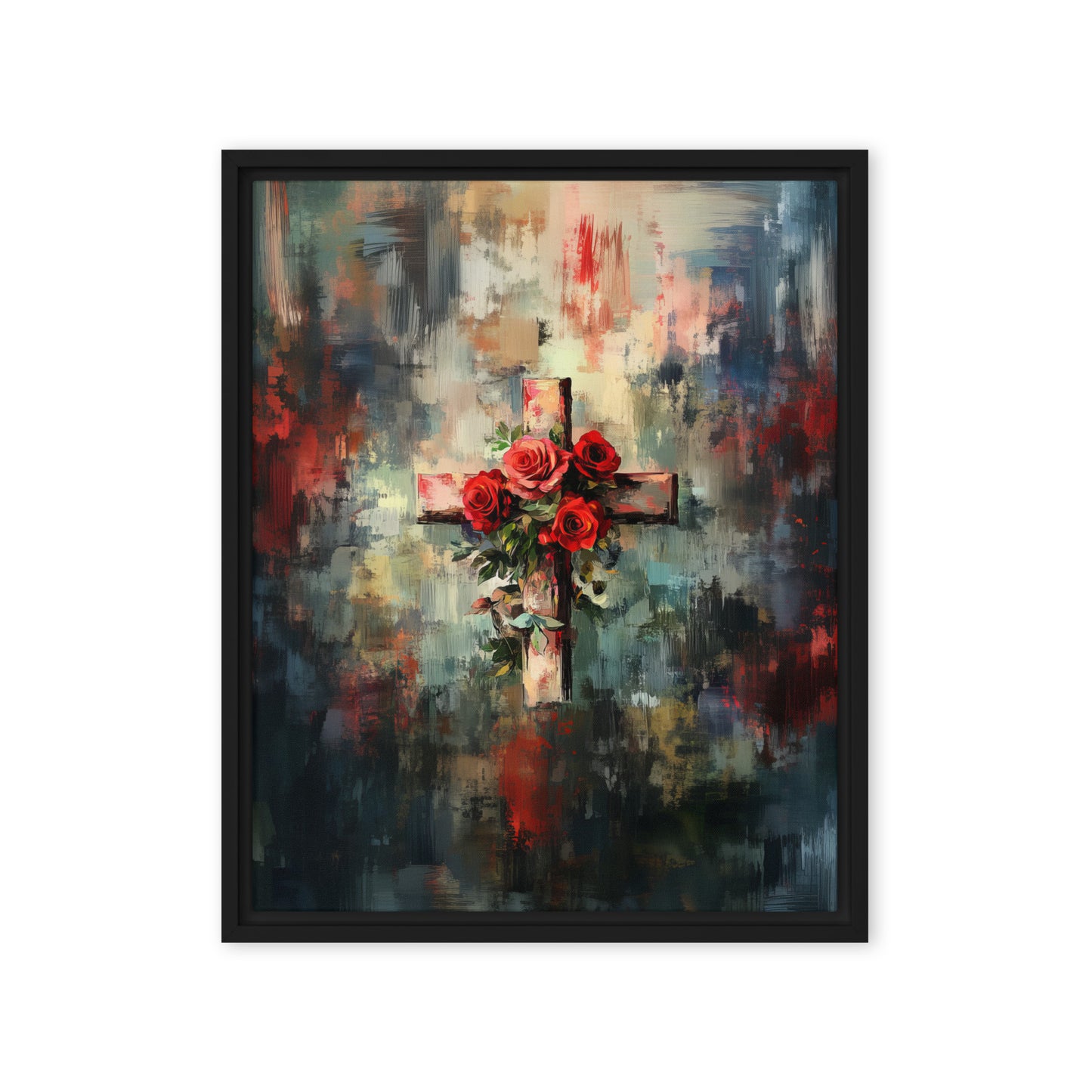 Cross of Roses - Framed Canvas Print    Unframed Canvas / 8″×10″-Unframed Canvas / 9″×12″-Unframed Canvas / 11″×14″-Unframed Canvas / 12″×12″-Unframed Canvas / 12″×16″-Unframed Canvas / 12″×18″-Unframed Canvas / 16″×16″-Unframed Canvas / 16″×20″-Unframed Canvas / 18″×24″-Unframed Canvas / 20″×28″