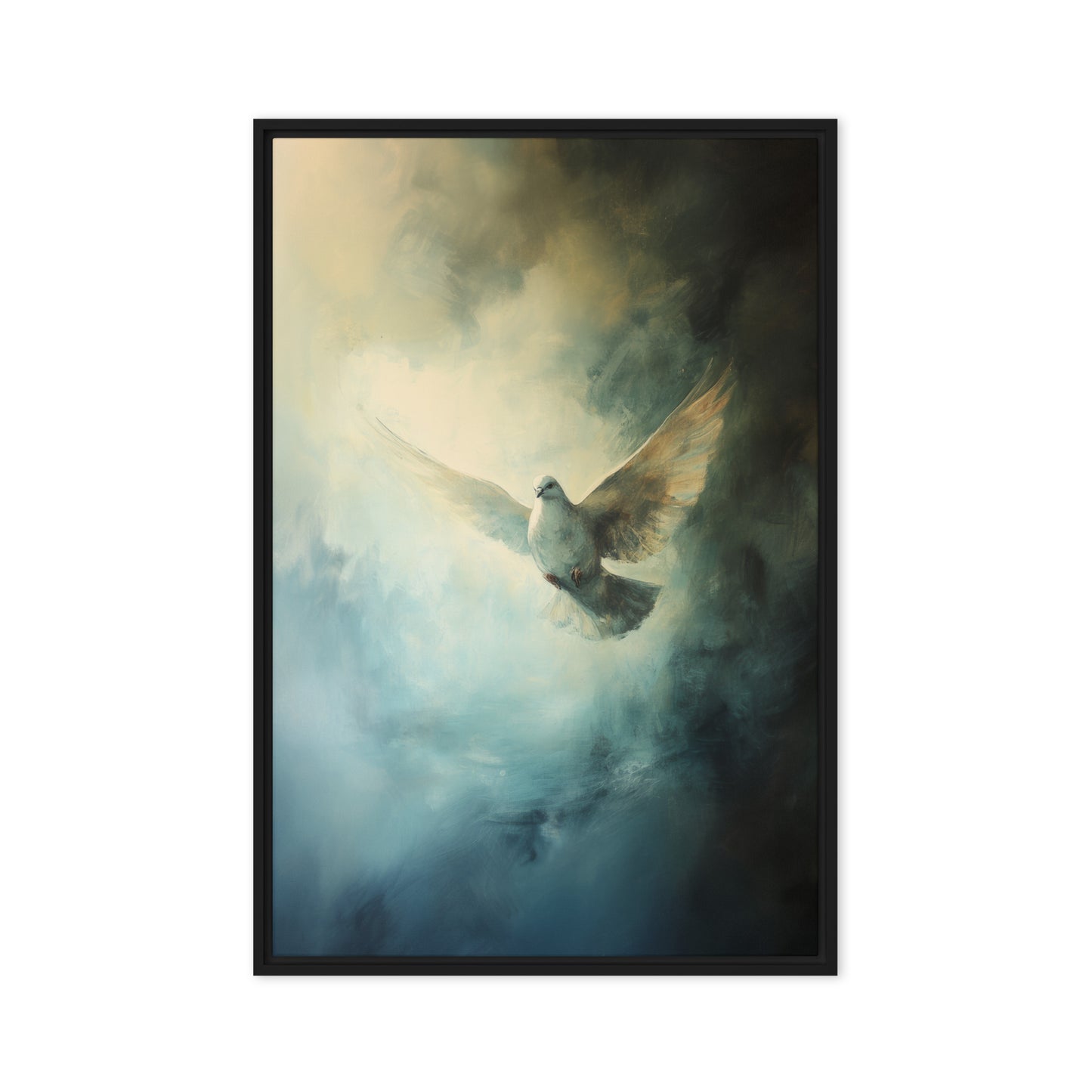 Peace Reigns - White Dove of Peace - Framed Canvas    Unframed Canvas / 8″×10″-Unframed Canvas / 9″×12″-Unframed Canvas / 11″×14″-Unframed Canvas / 12″×12″-Unframed Canvas / 12″×16″-Unframed Canvas / 12″×18″-Unframed Canvas / 16″×16″-Unframed Canvas / 16″×20″-Unframed Canvas / 18″×24″-Unframed Canvas / 20″×30″